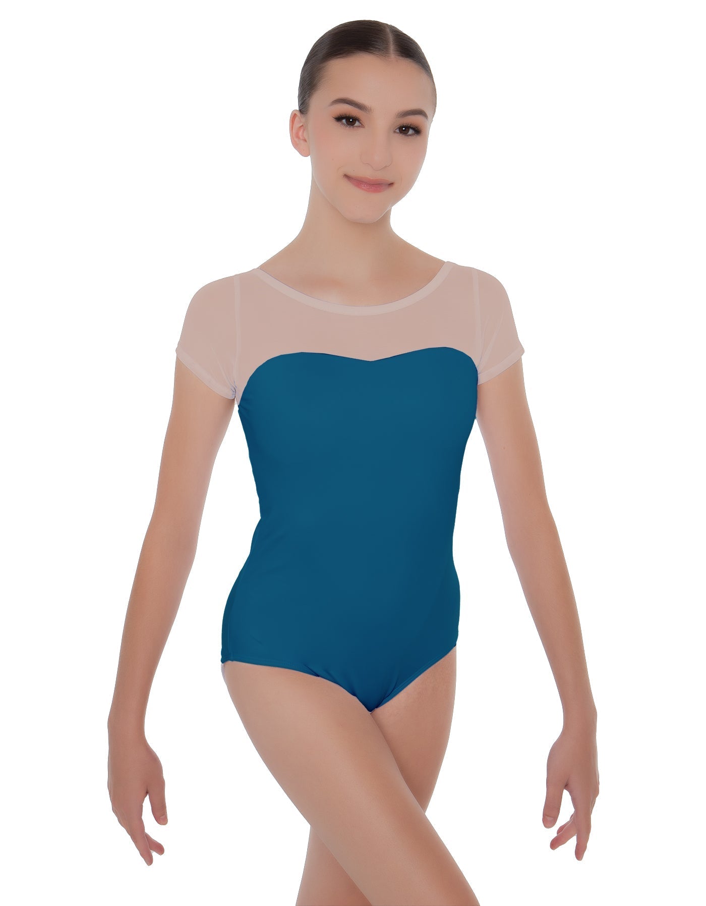 Solid Lycra Cap Sleeve Mesh Sweetheart Leotard