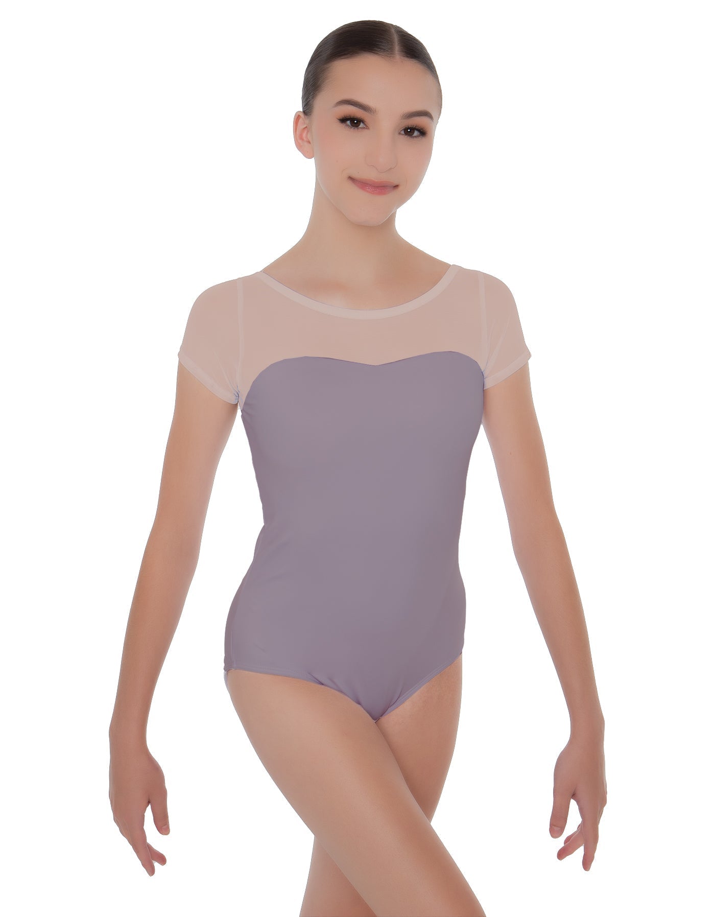 Solid Lycra Cap Sleeve Mesh Sweetheart Leotard