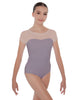 Solid Lycra Cap Sleeve Mesh Sweetheart Leotard