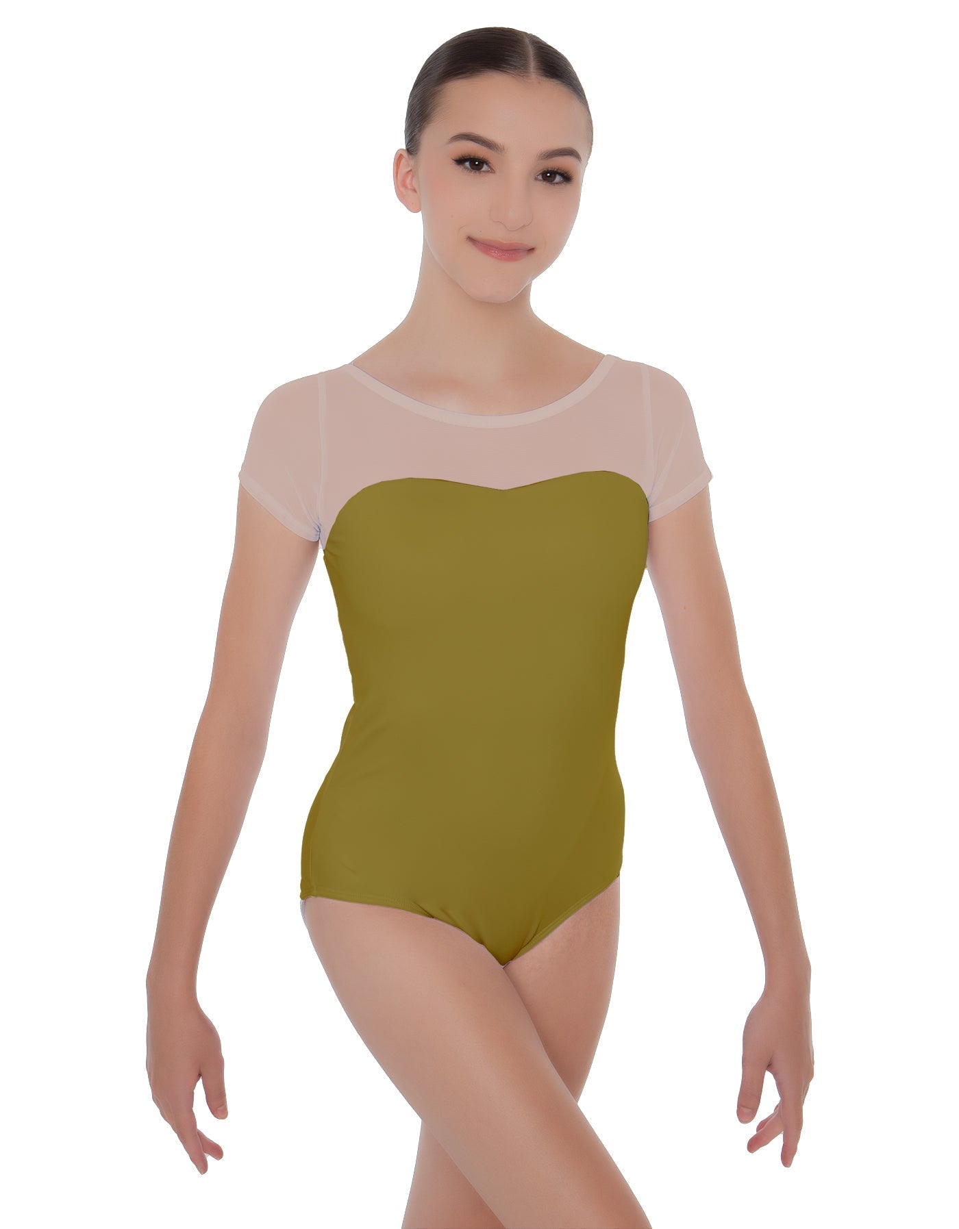 Solid Lycra Cap Sleeve Mesh Sweetheart Leotard
