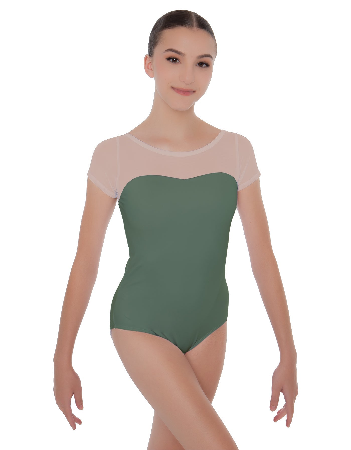 Solid Lycra Cap Sleeve Mesh Sweetheart Leotard