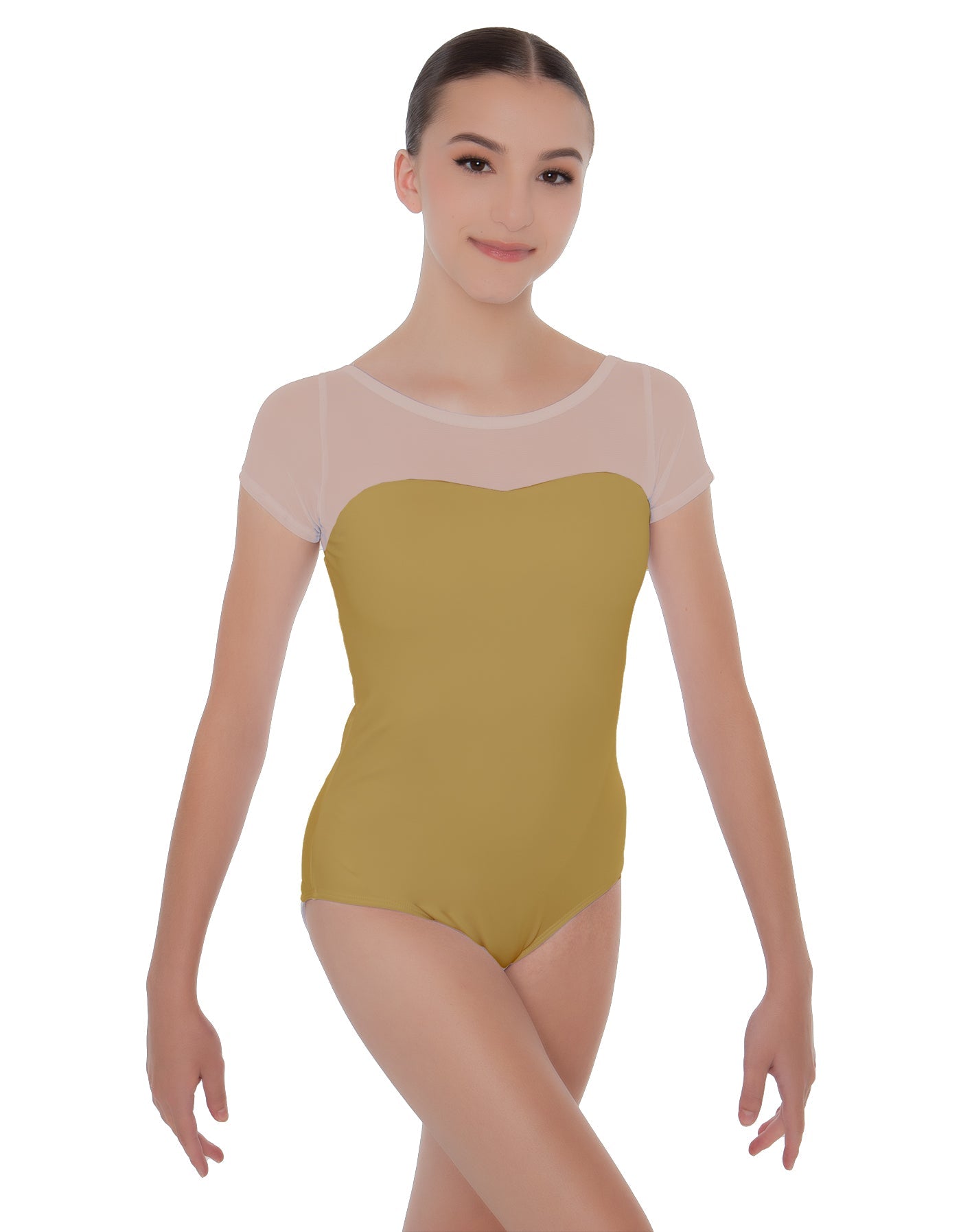 Solid Lycra Cap Sleeve Mesh Sweetheart Leotard