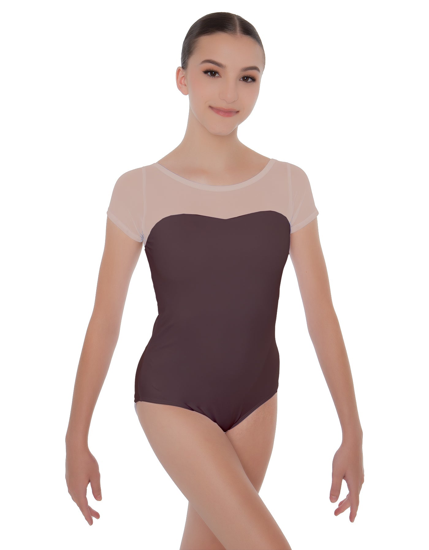 Solid Lycra Cap Sleeve Mesh Sweetheart Leotard