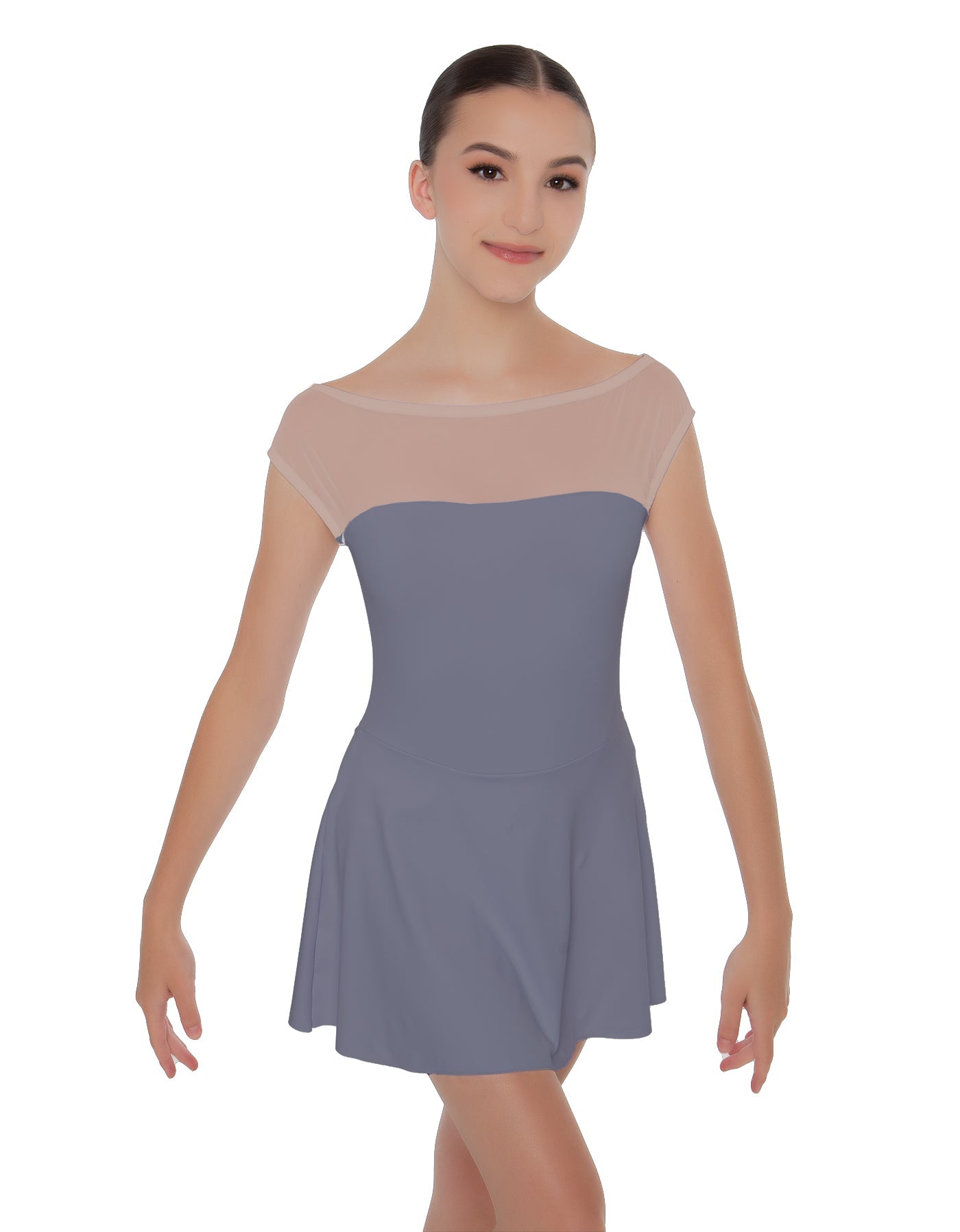 Solid Lycra Mesh Boatneck Dress