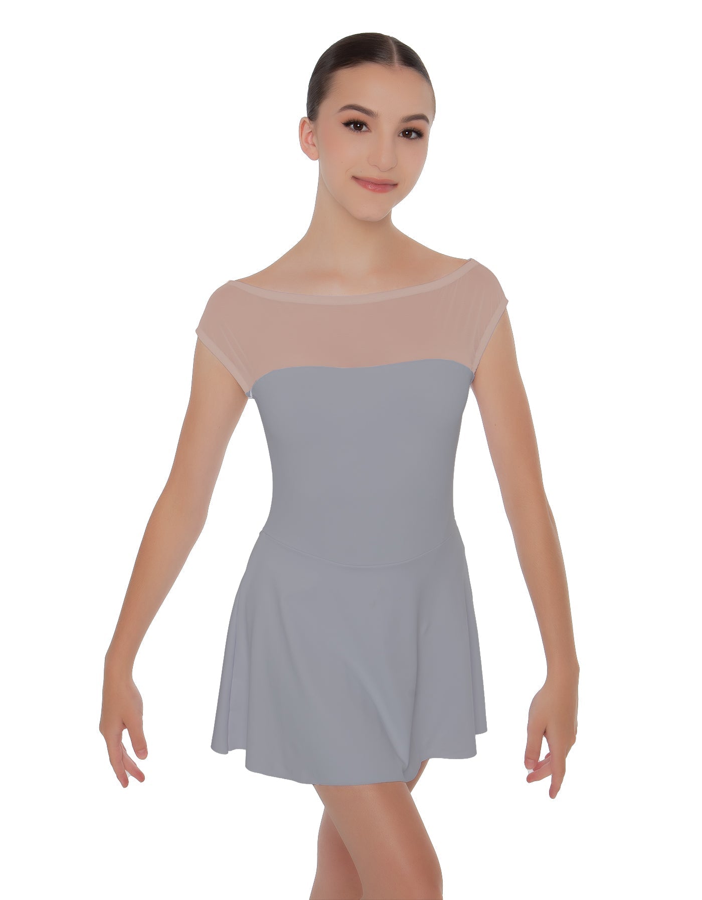 Solid Lycra Mesh Boatneck Dress