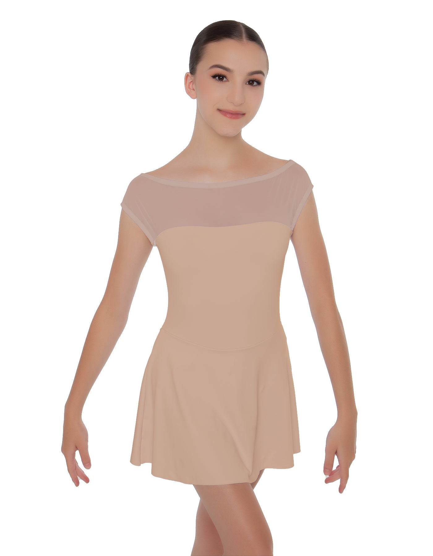 Solid Lycra Mesh Boatneck Dress