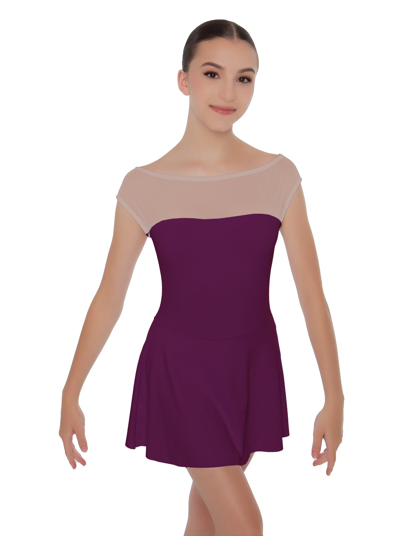 Solid Lycra Mesh Boatneck Dress