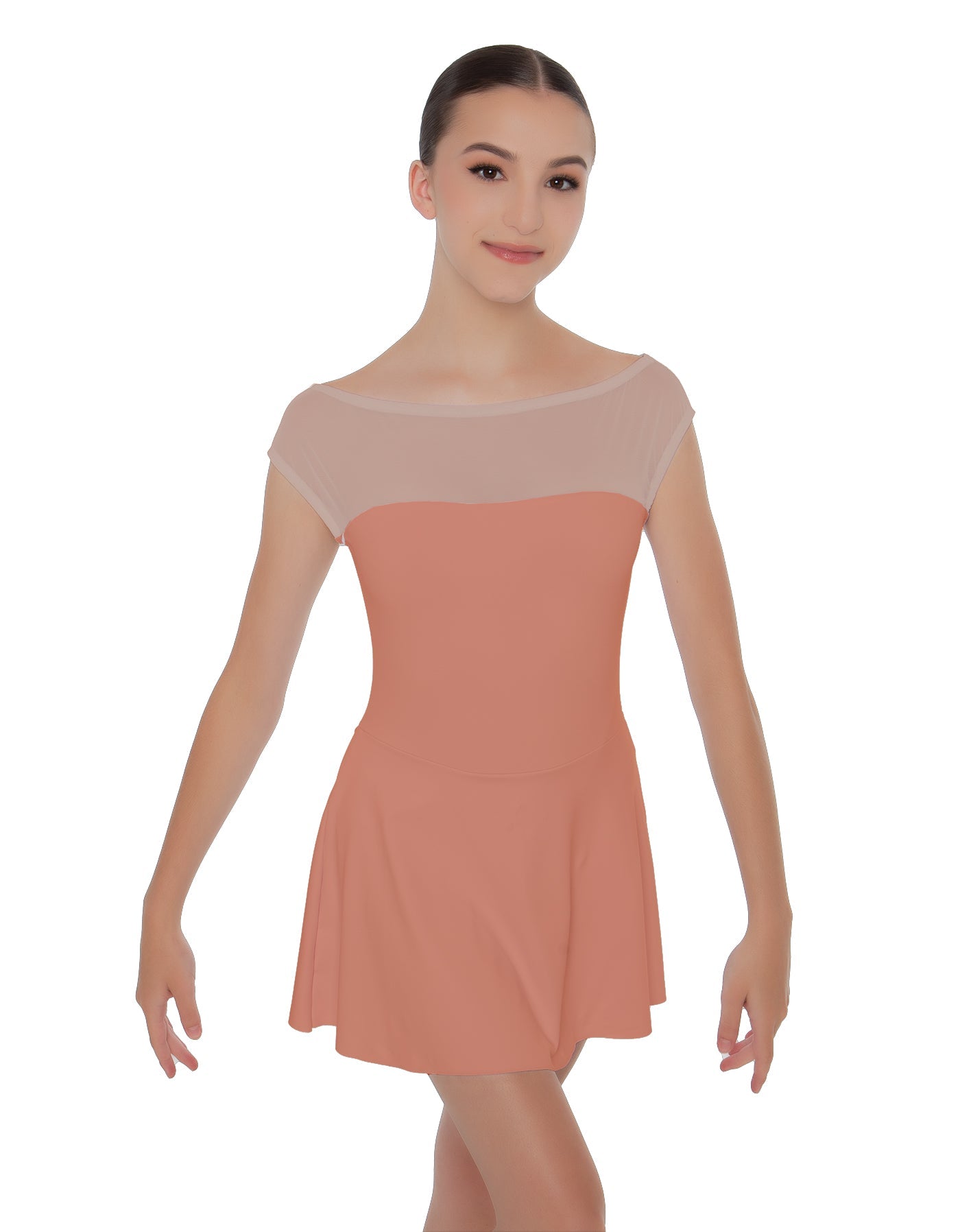 Solid Lycra Mesh Boatneck Dress