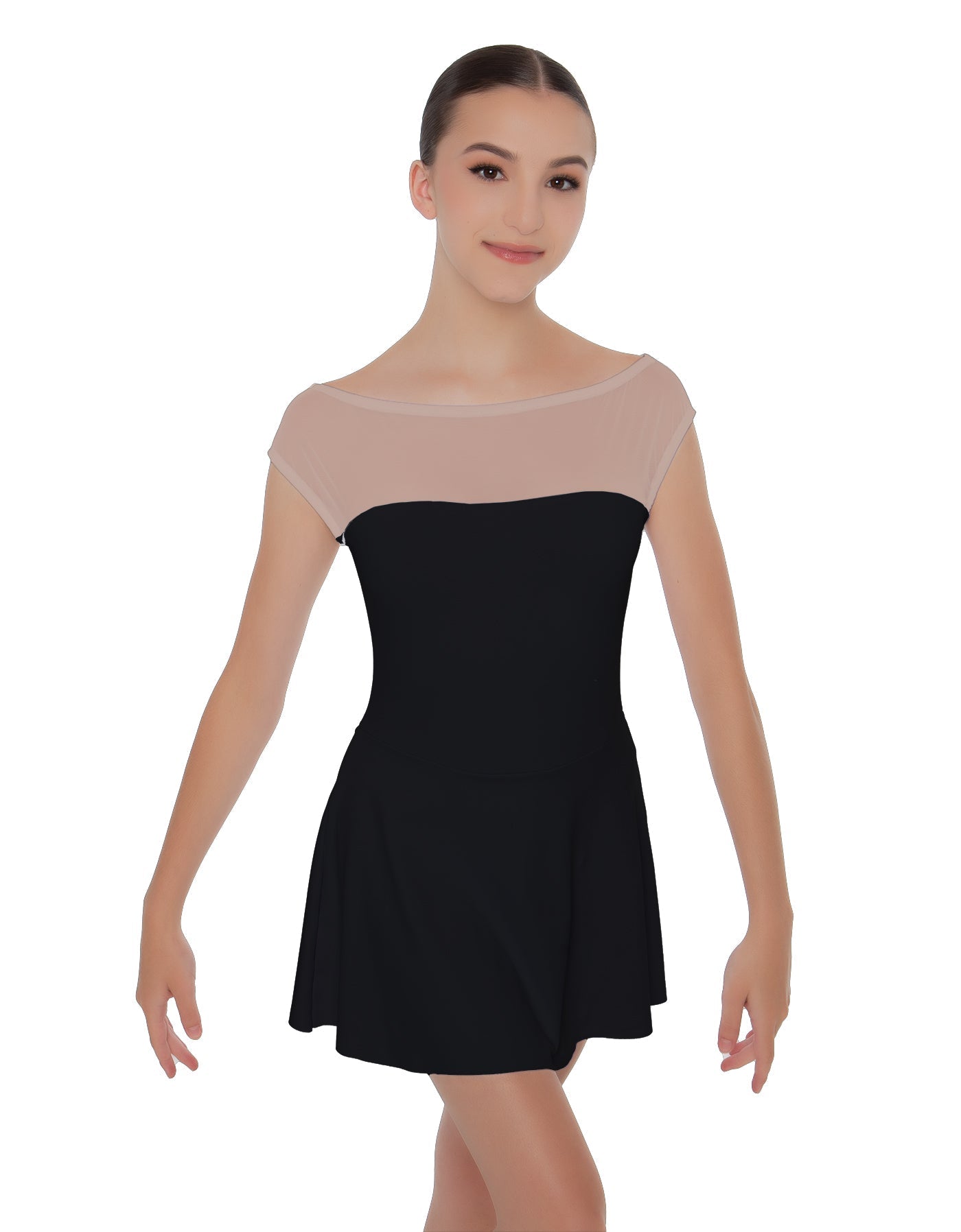 Solid Lycra Mesh Boatneck Dress