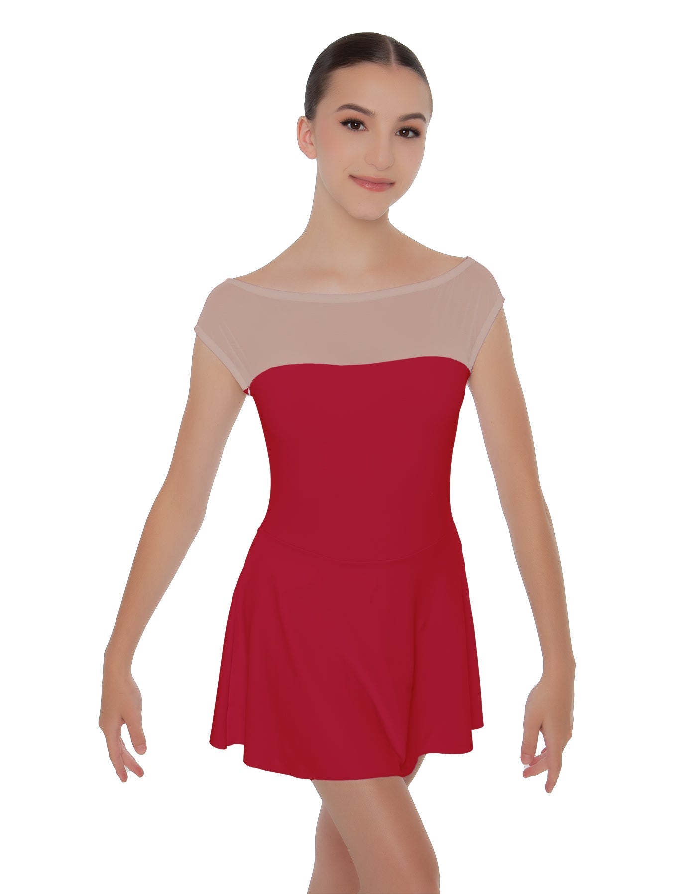 Solid Lycra Mesh Boatneck Dress