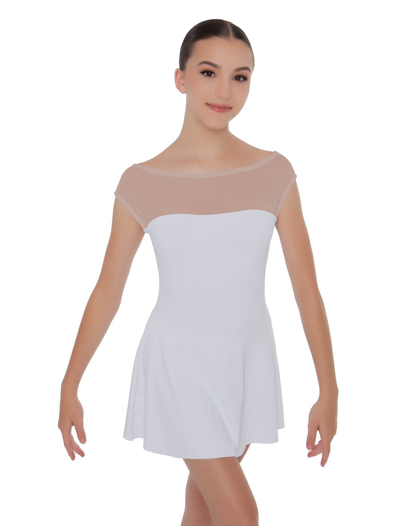 Solid Lycra Mesh Boatneck Dress