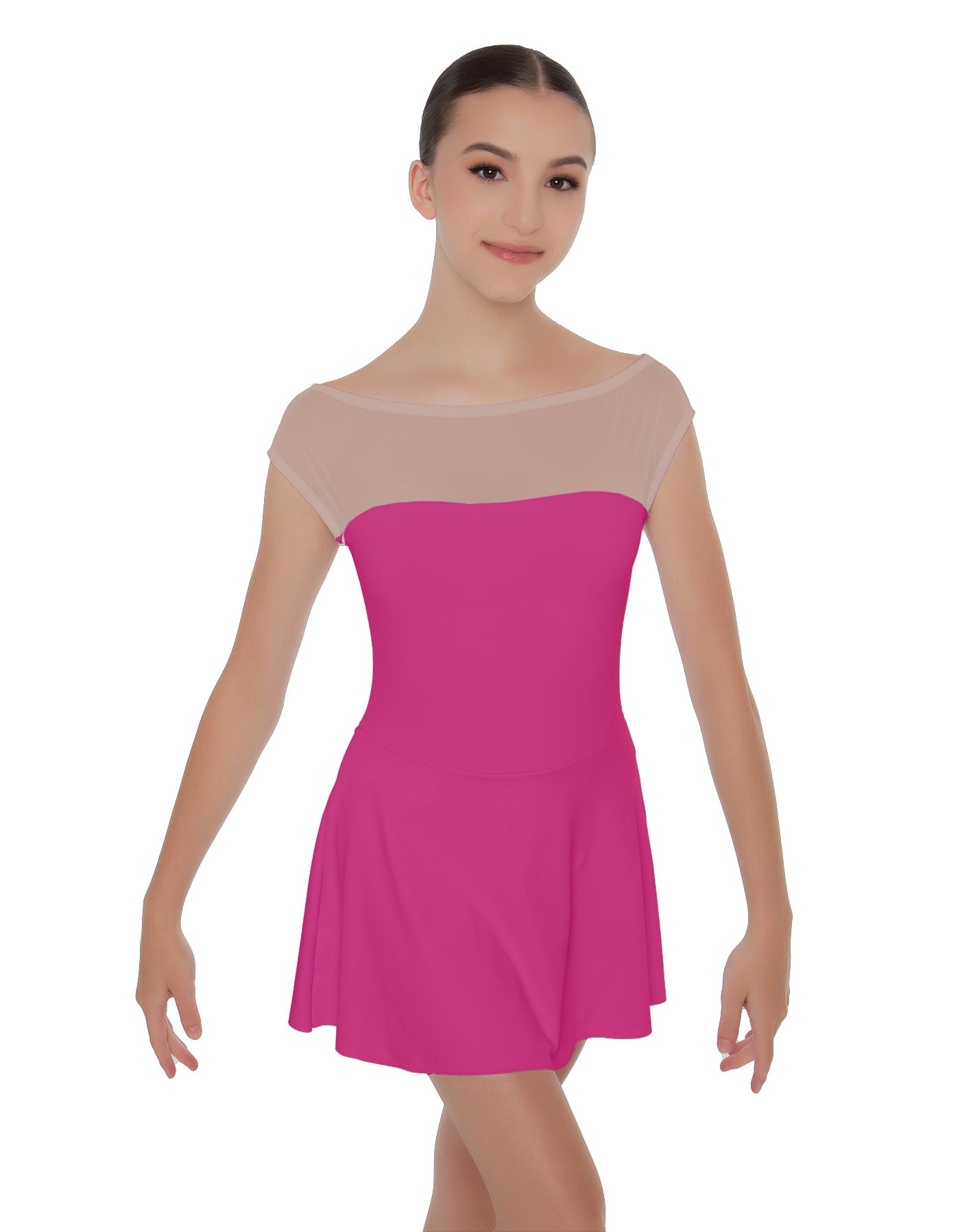Solid Lycra Mesh Boatneck Dress