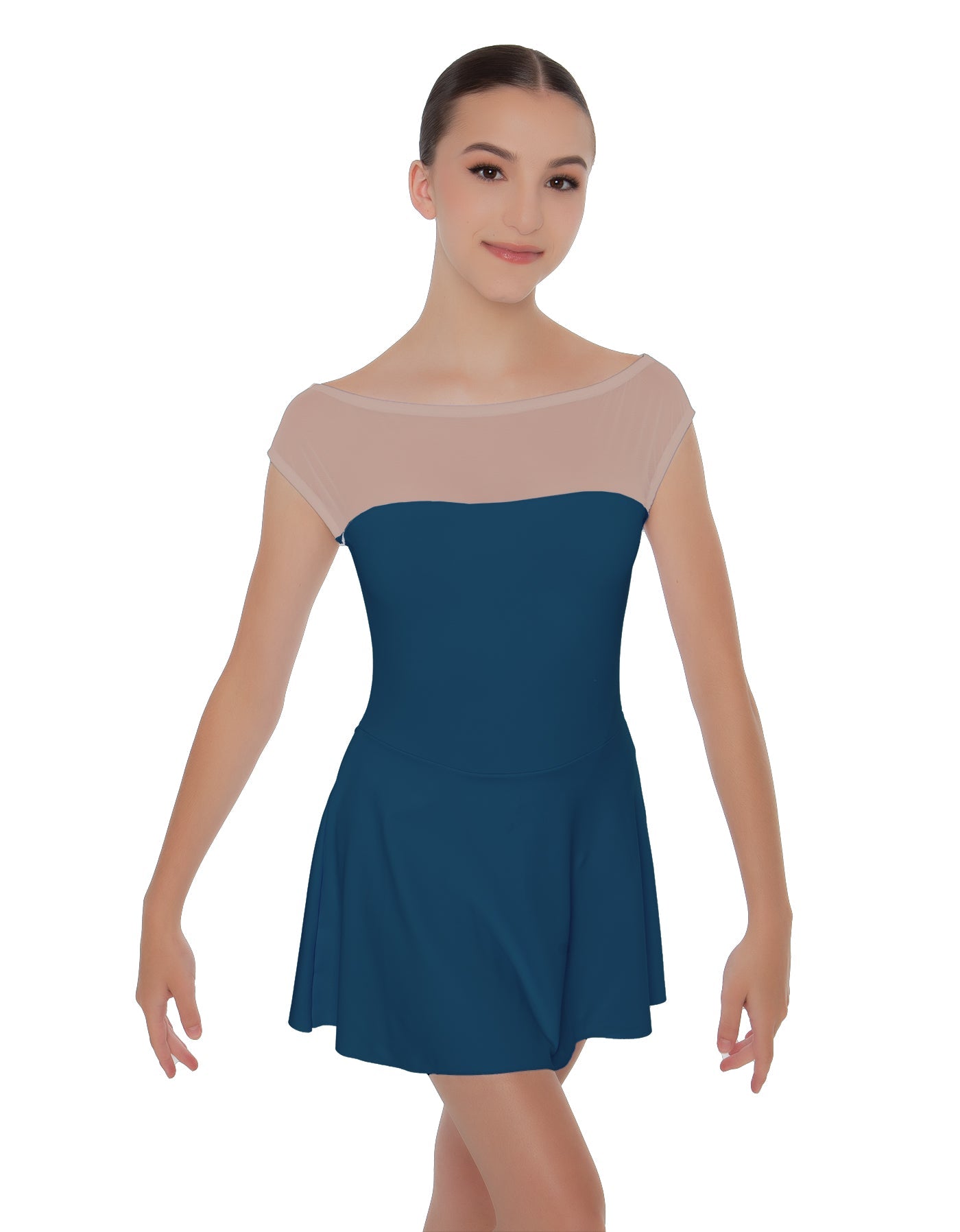 Solid Lycra Mesh Boatneck Dress