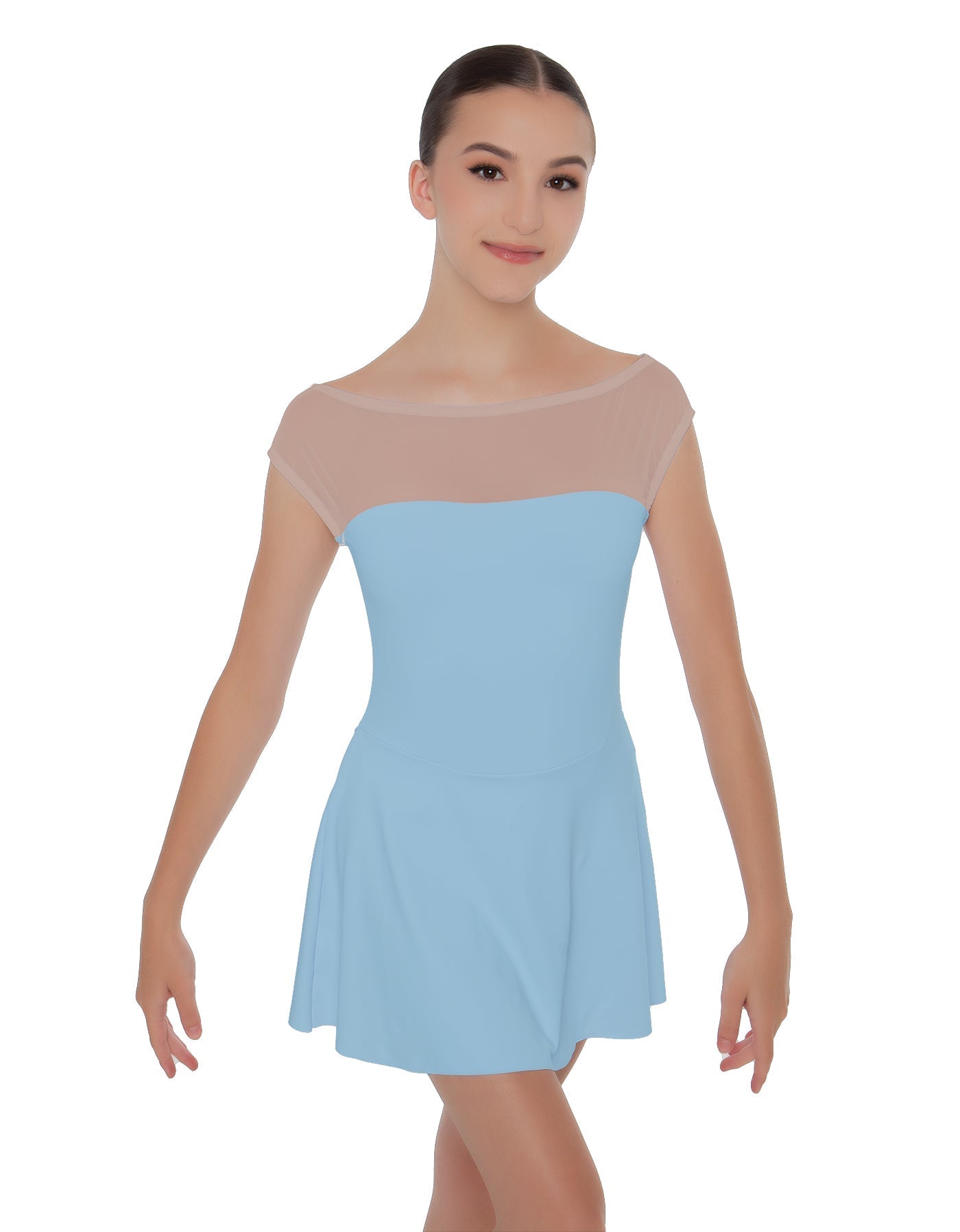 Solid Lycra Mesh Boatneck Dress