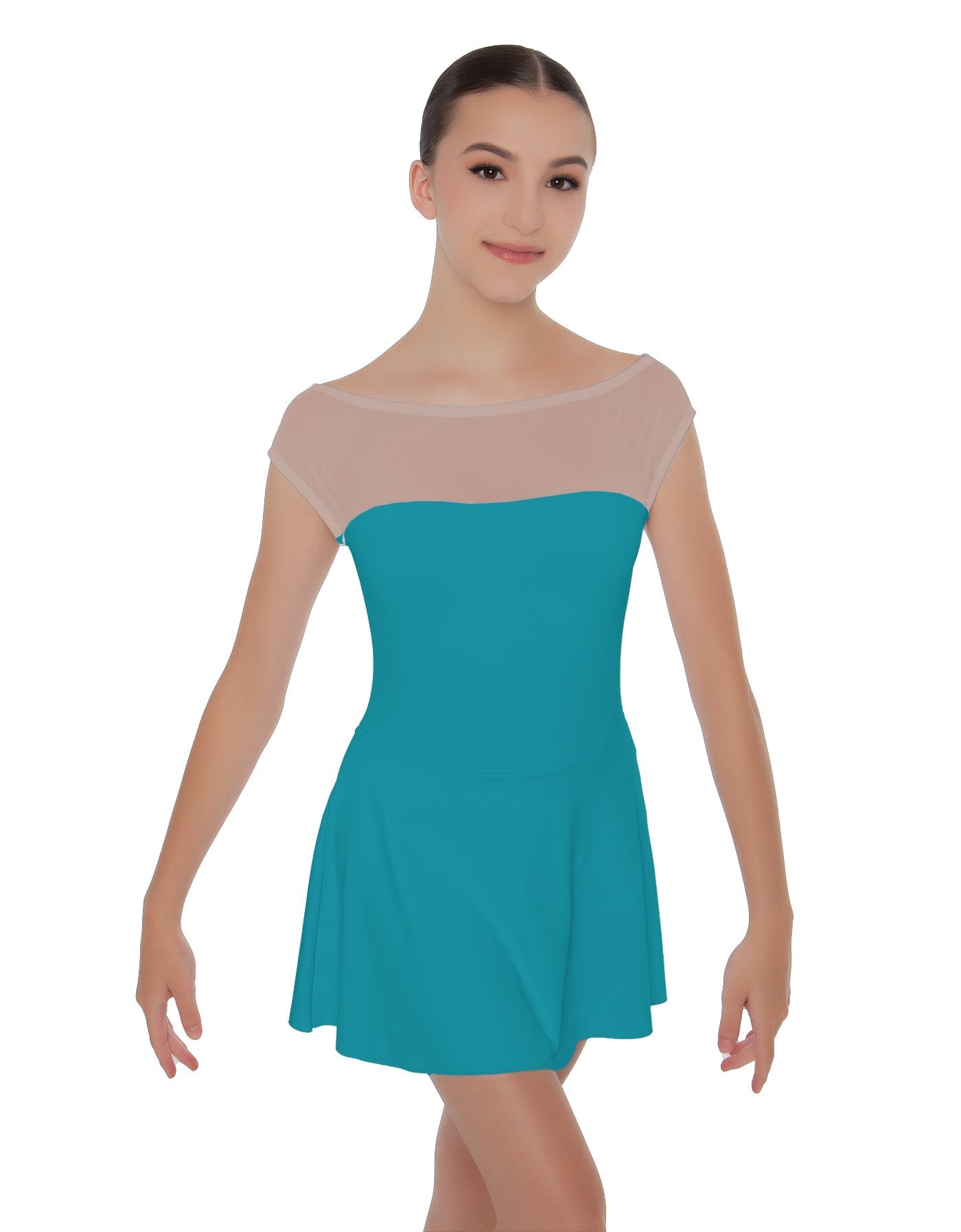 Solid Lycra Mesh Boatneck Dress