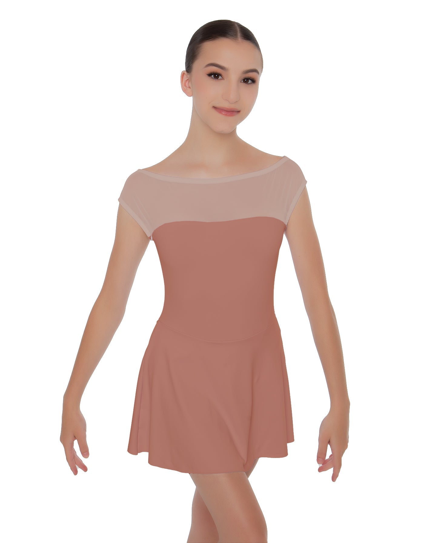 Solid Lycra Mesh Boatneck Dress