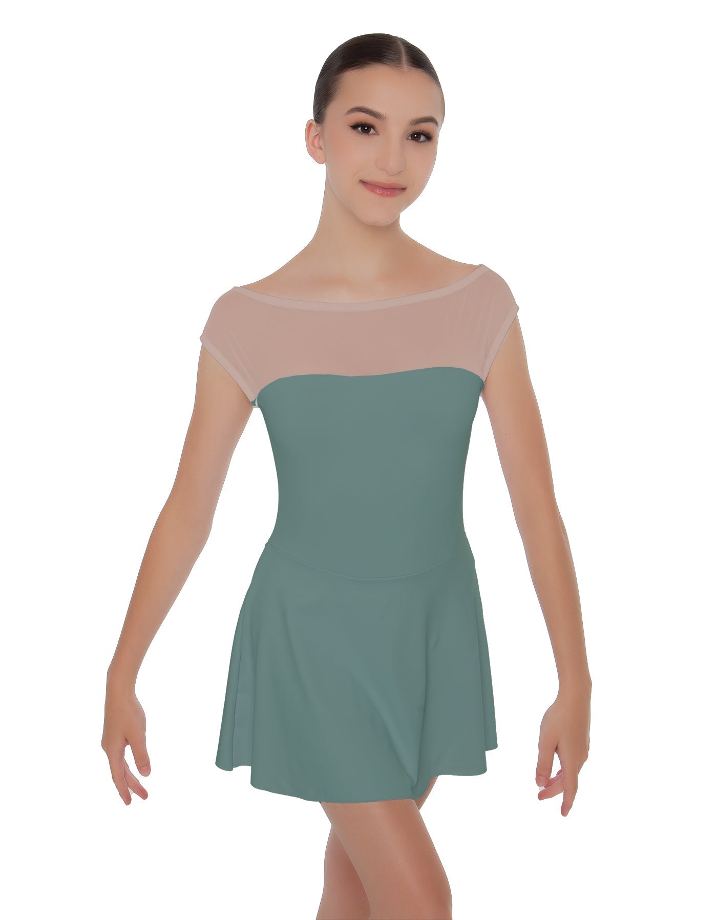 Solid Lycra Mesh Boatneck Dress