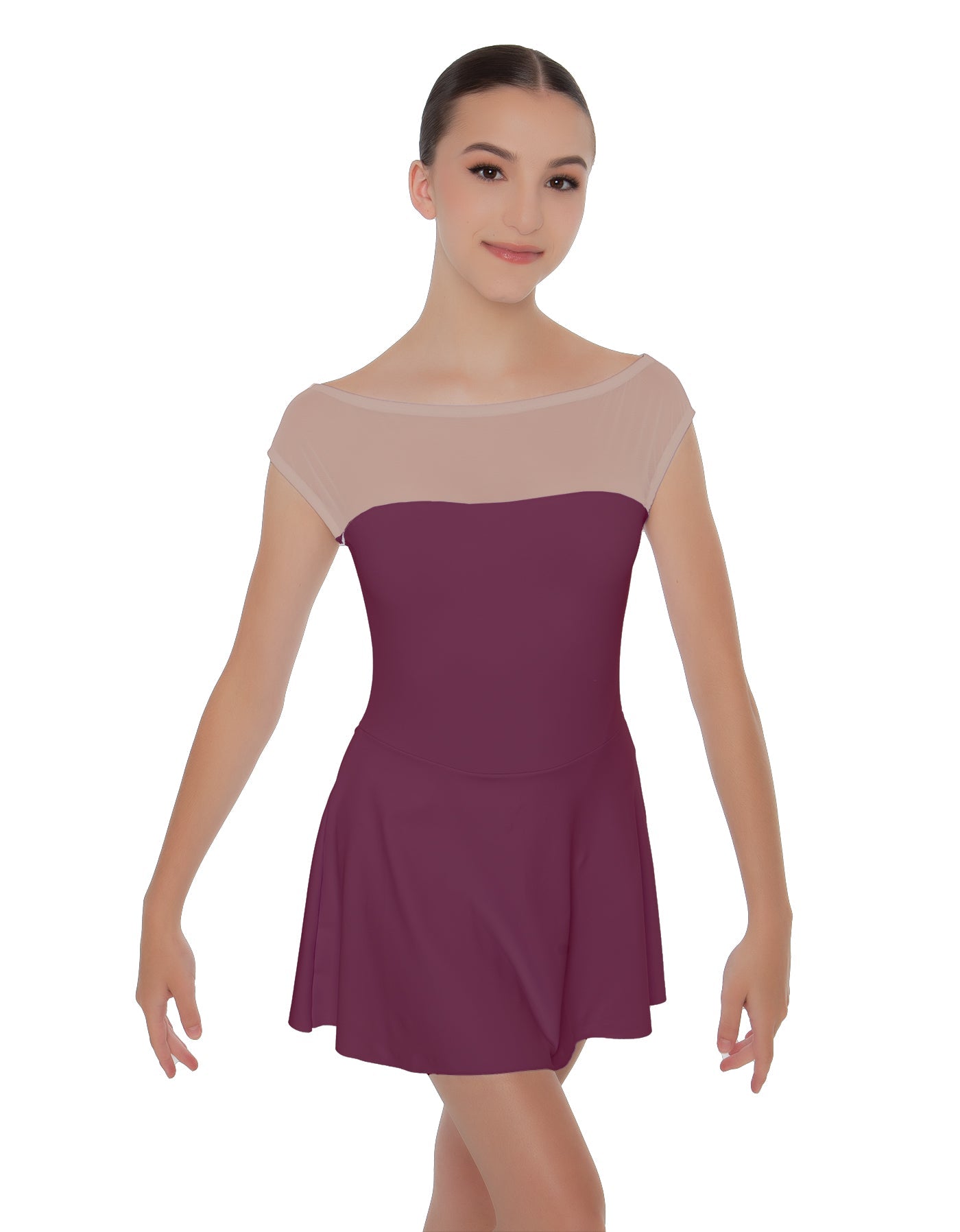 Solid Lycra Mesh Boatneck Dress