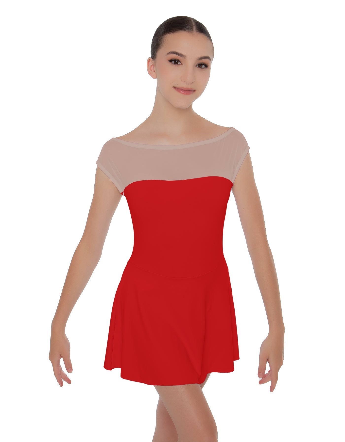Solid Lycra Mesh Boatneck Dress