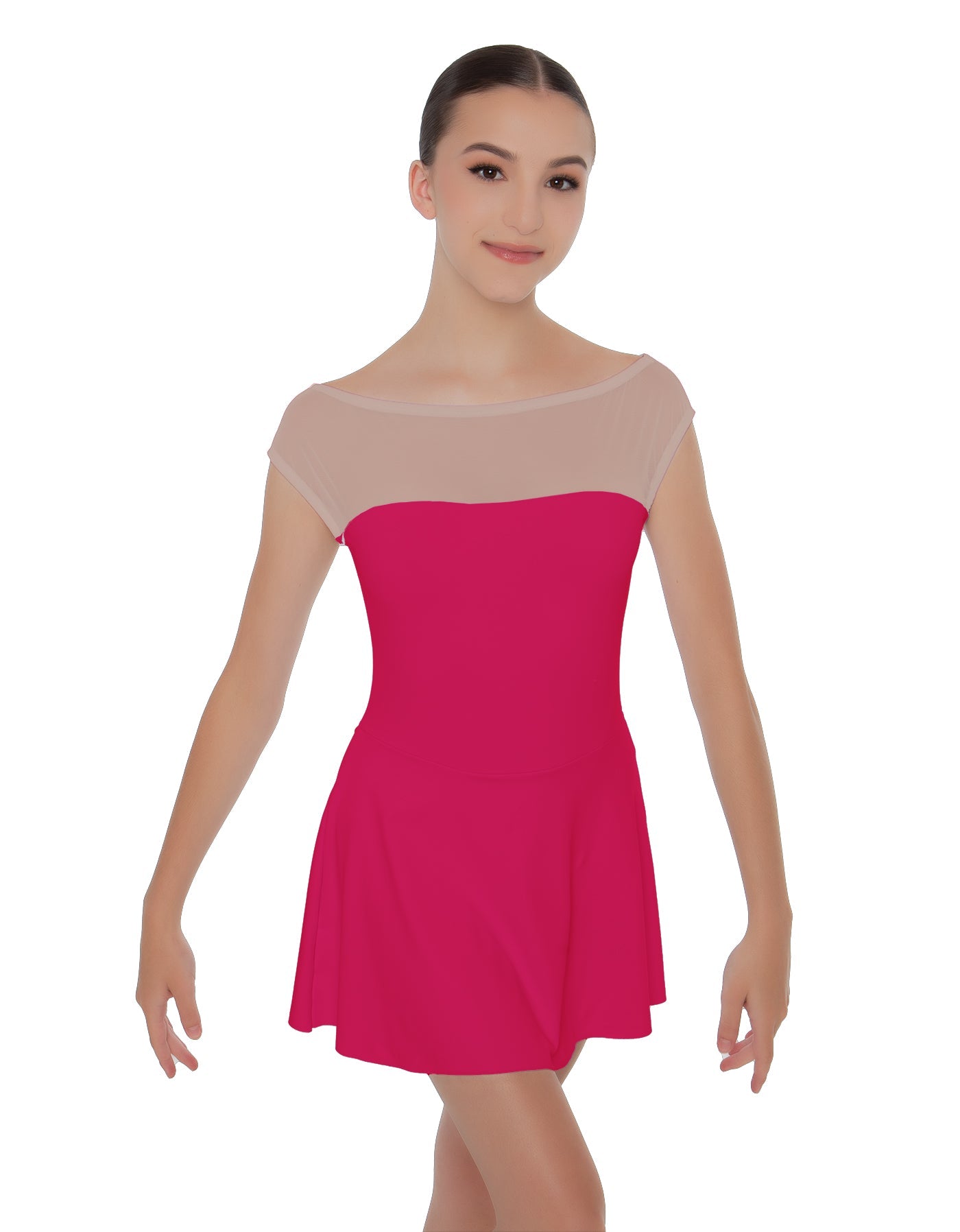 Solid Lycra Mesh Boatneck Dress