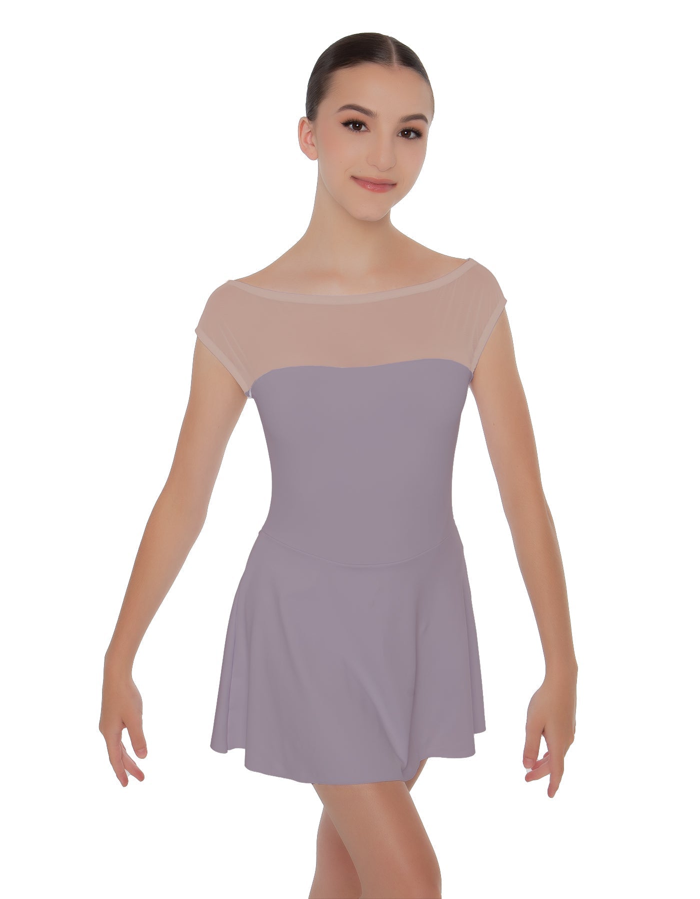 Solid Lycra Mesh Boatneck Dress