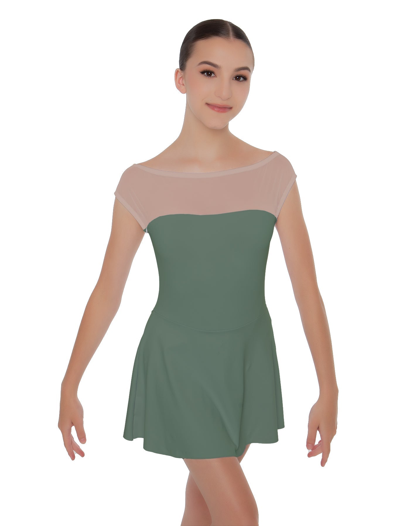 Solid Lycra Mesh Boatneck Dress