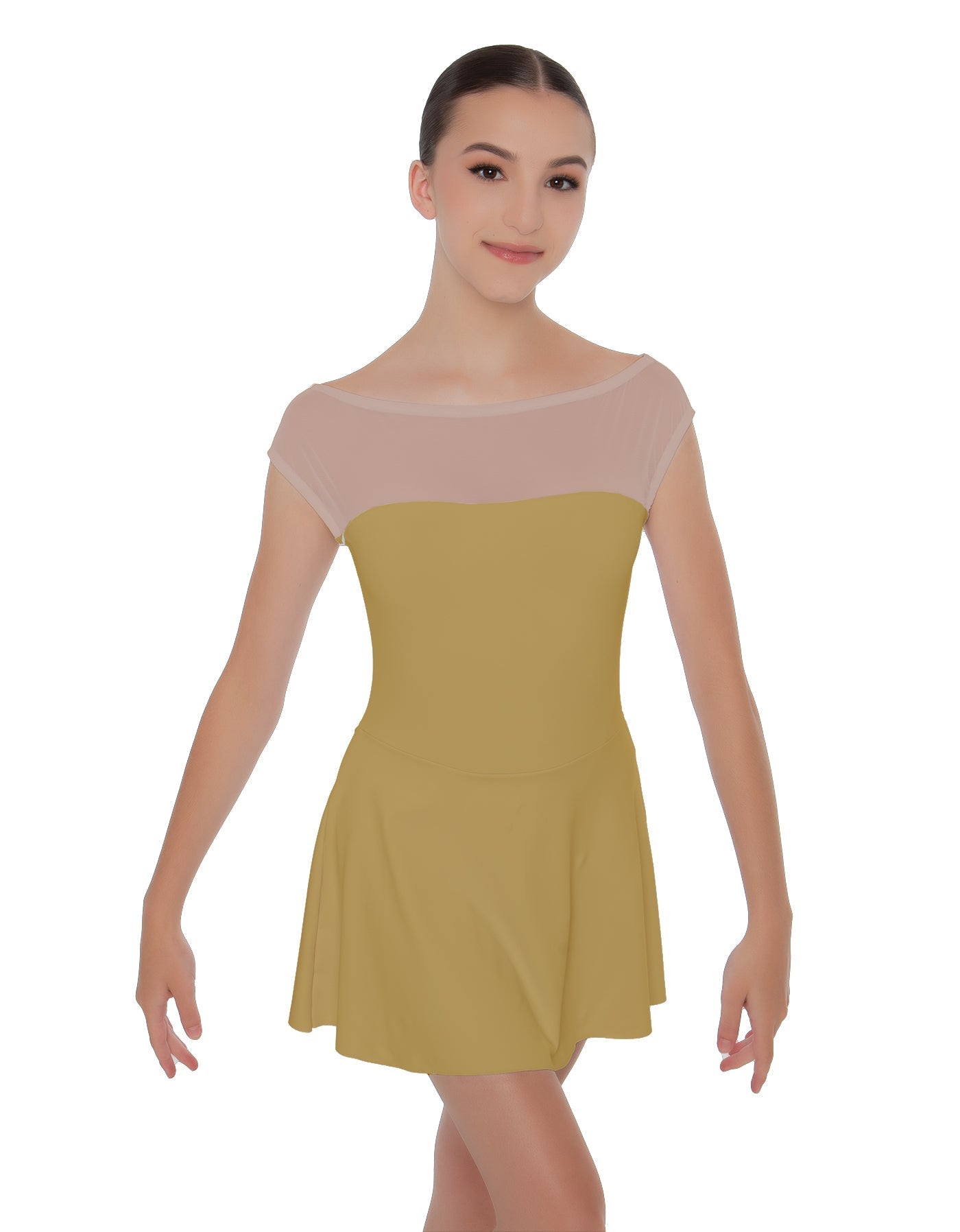 Solid Lycra Mesh Boatneck Dress