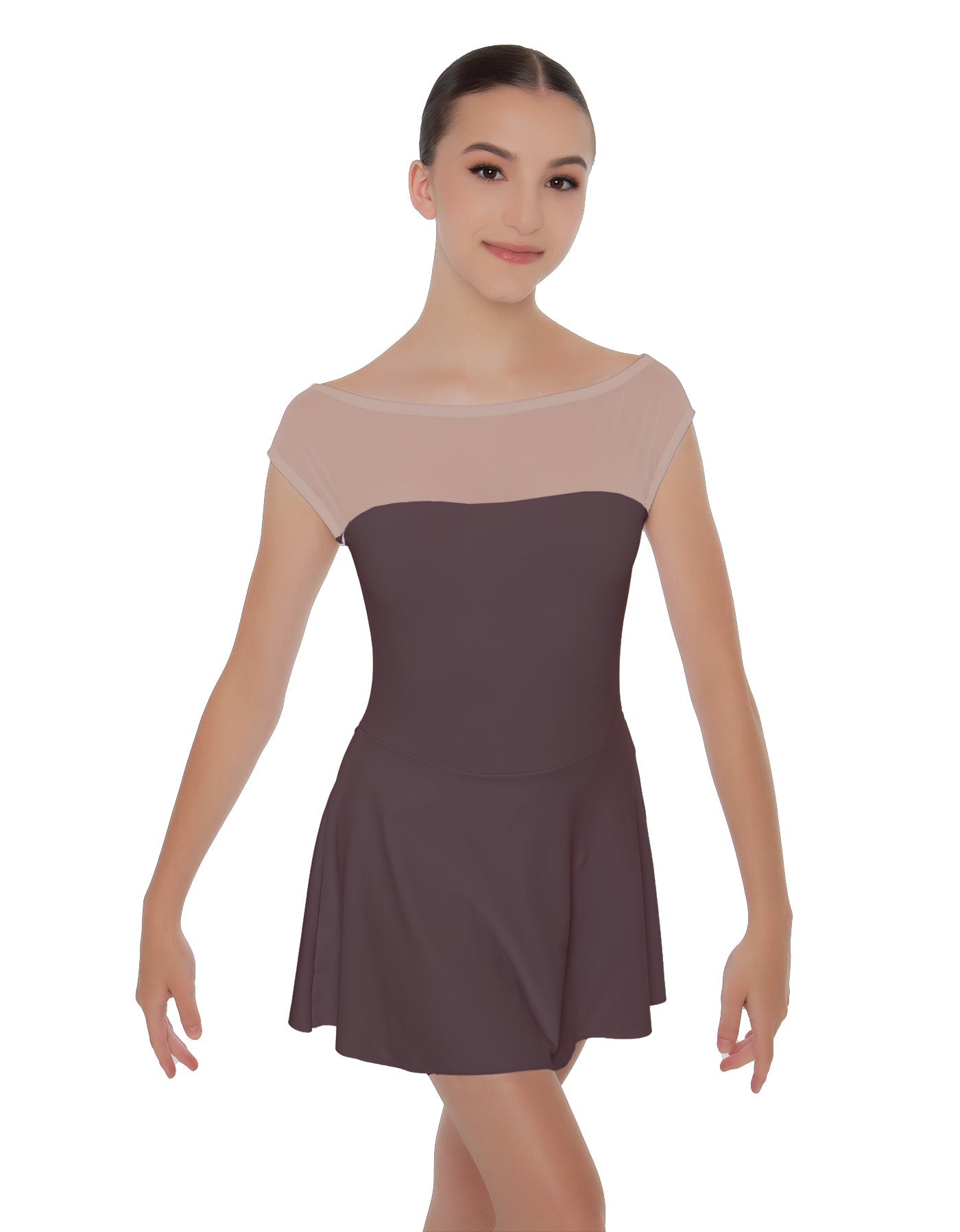 Solid Lycra Mesh Boatneck Dress