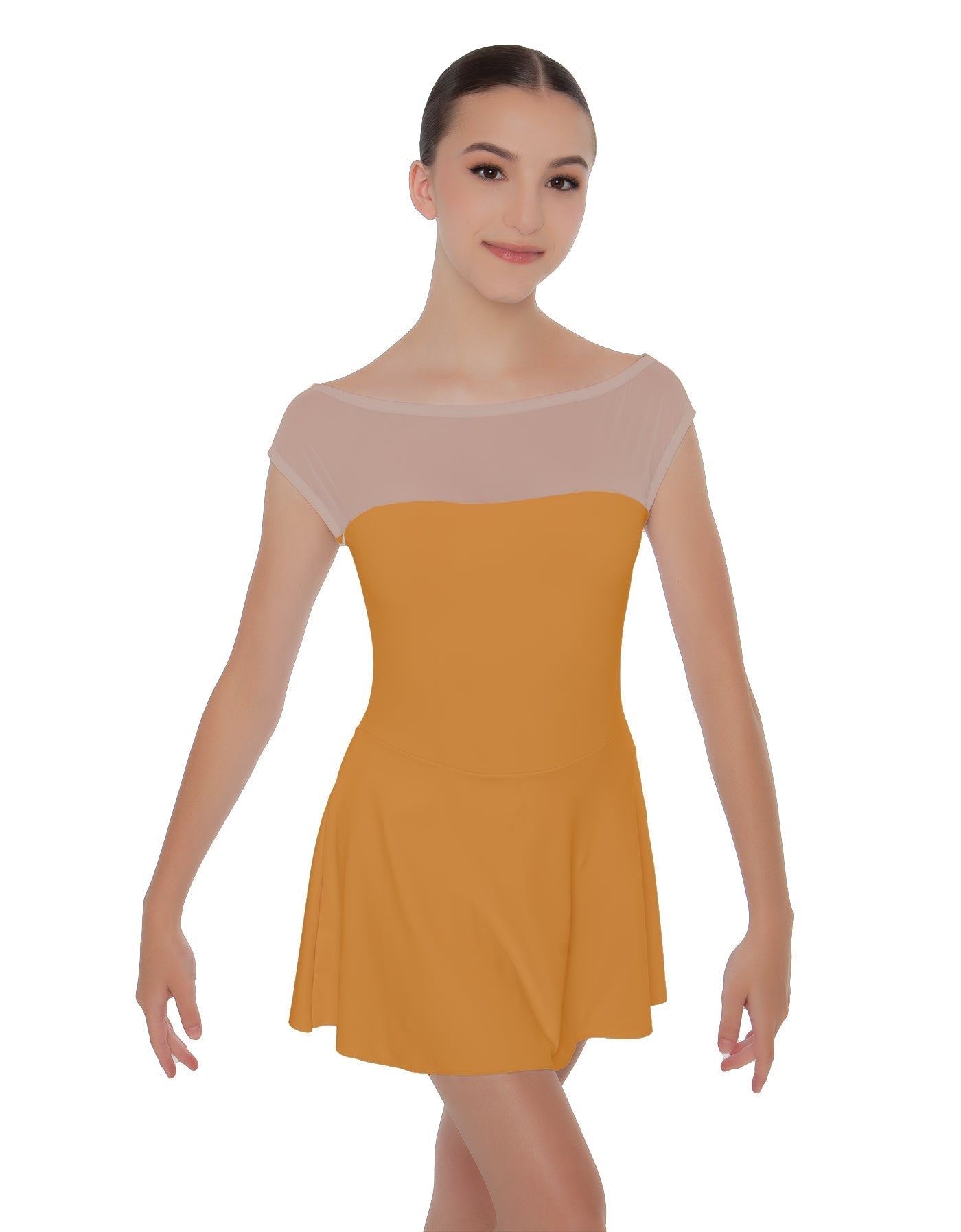 Solid Lycra Mesh Boatneck Dress