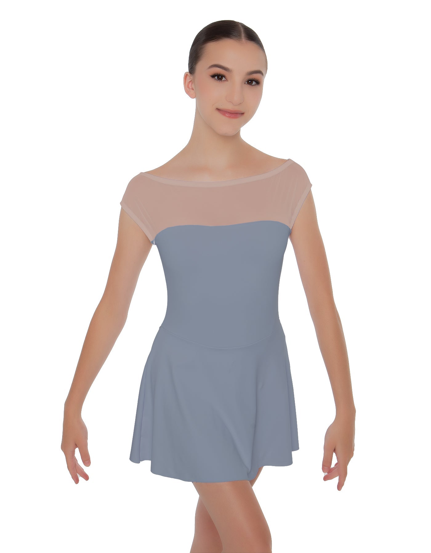 Solid Lycra Mesh Boatneck Dress