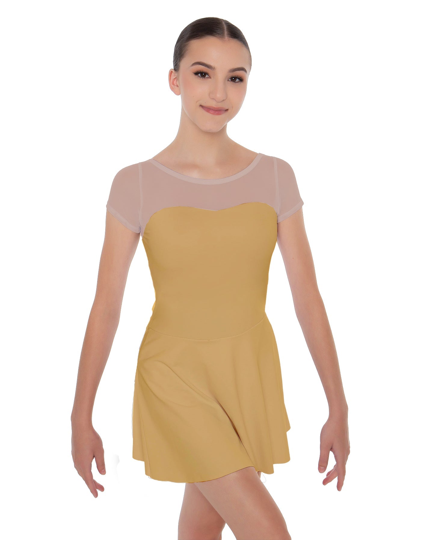 Solid Lycra Mesh Sweetheart with Cap Sleeve Dress