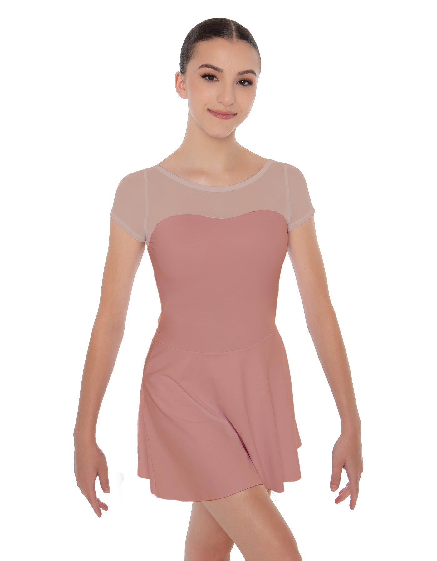 Solid Lycra Mesh Sweetheart with Cap Sleeve Dress