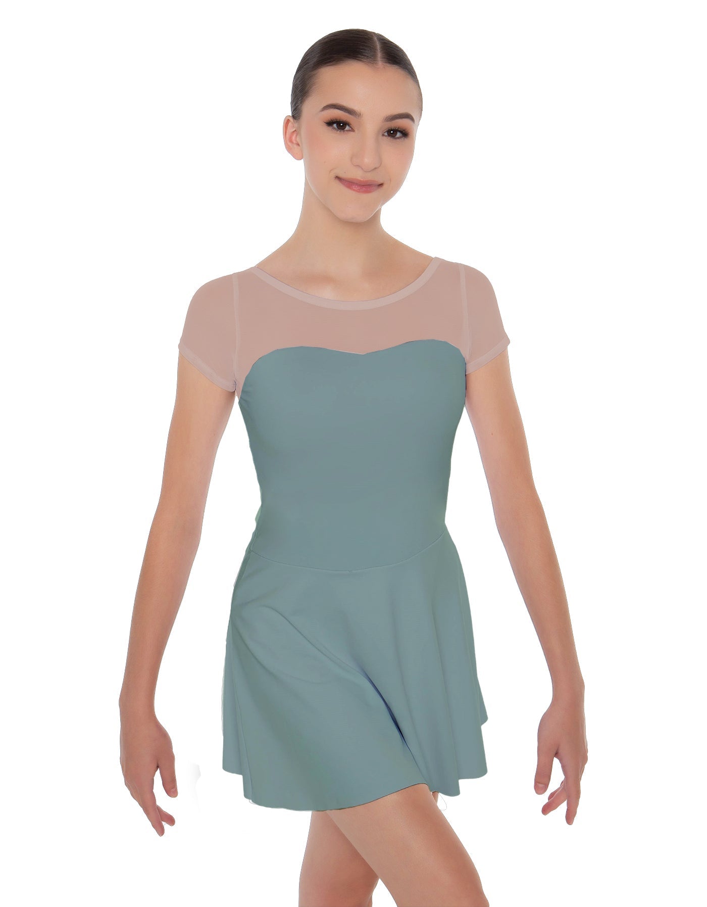 Solid Lycra Mesh Sweetheart with Cap Sleeve Dress
