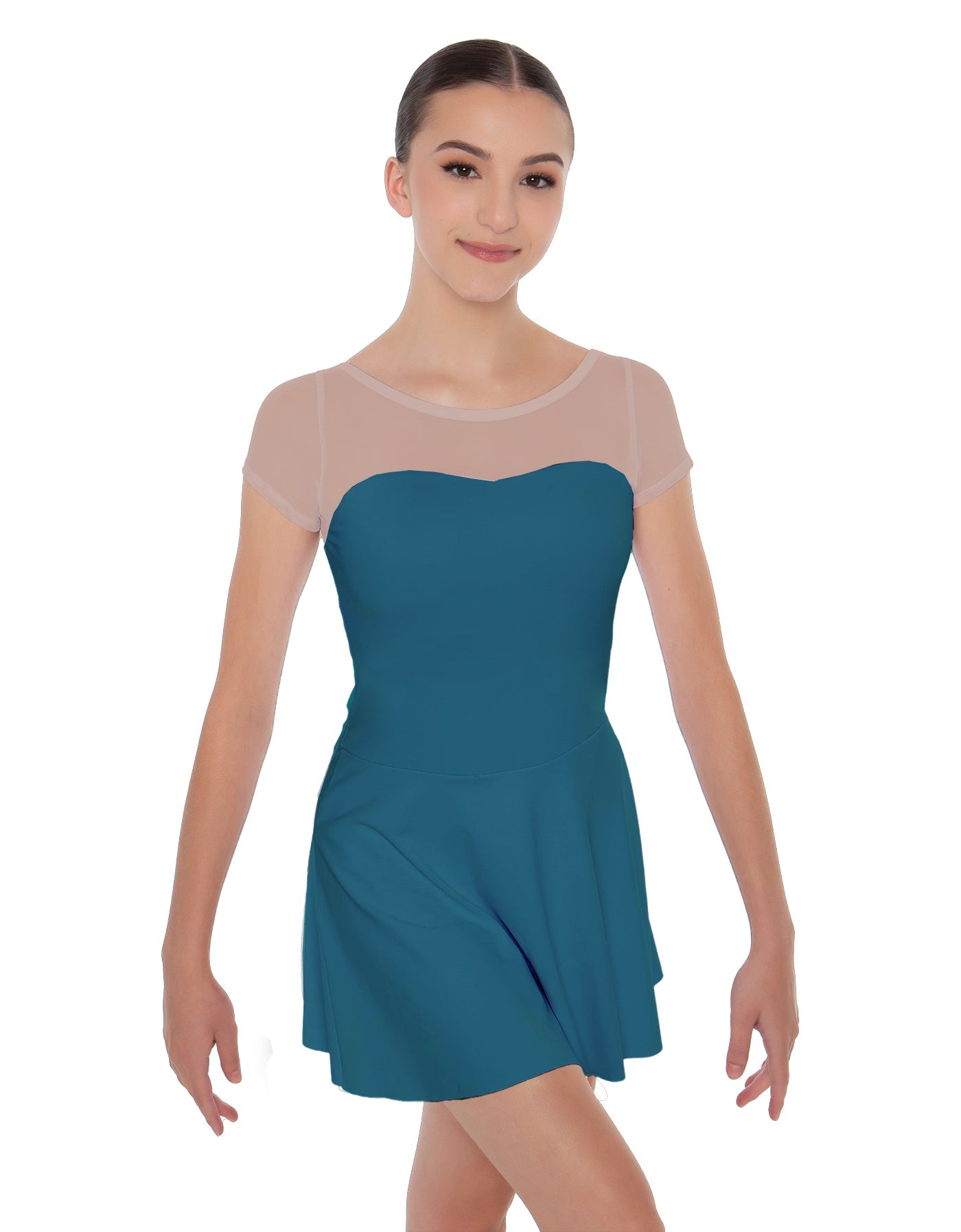 Solid Lycra Mesh Sweetheart with Cap Sleeve Dress