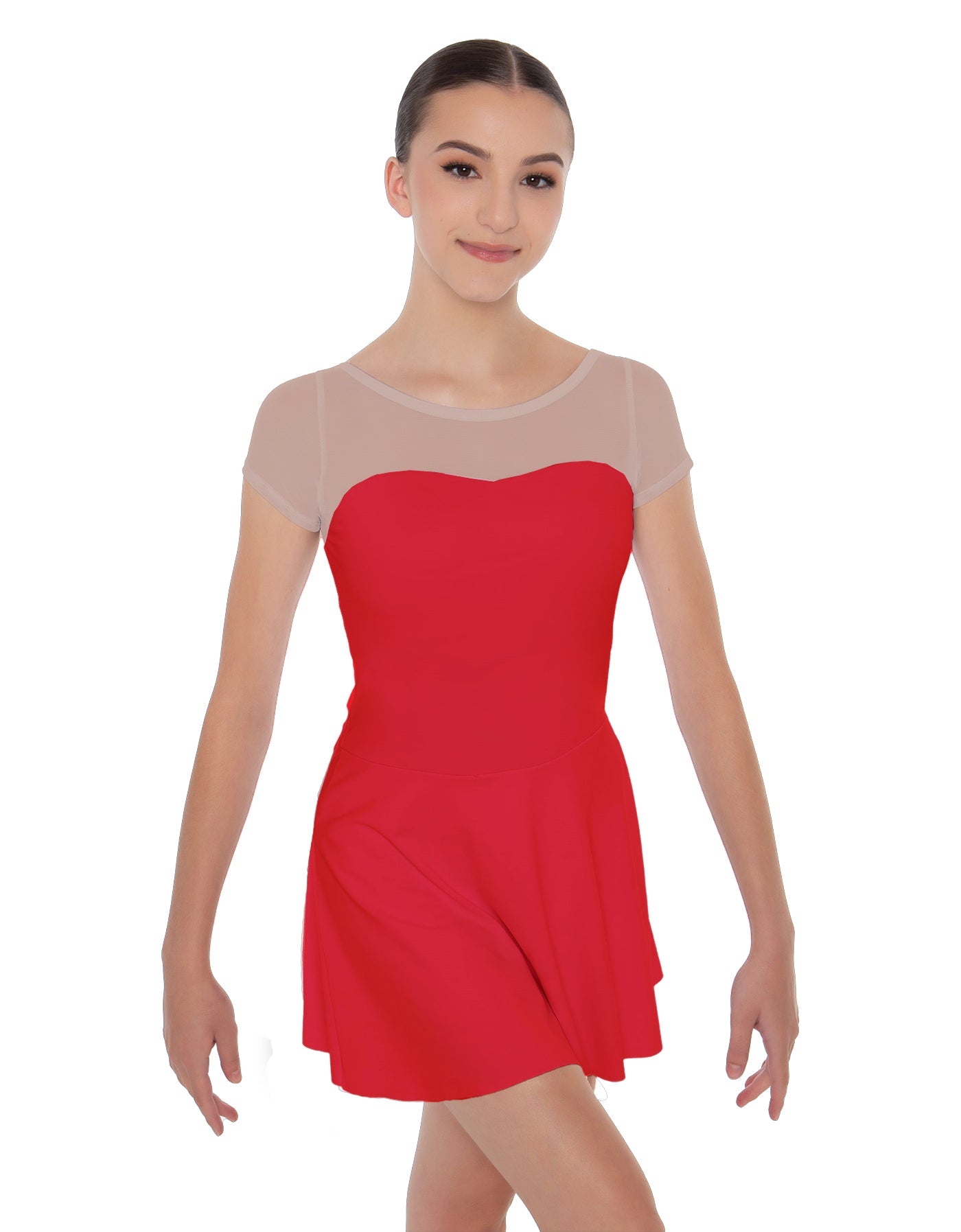 Solid Lycra Mesh Sweetheart with Cap Sleeve Dress