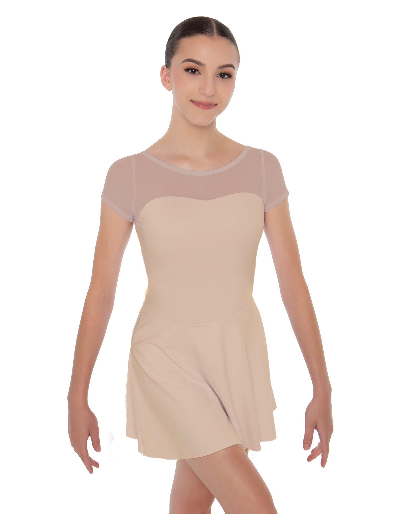Solid Lycra Mesh Sweetheart with Cap Sleeve Dress