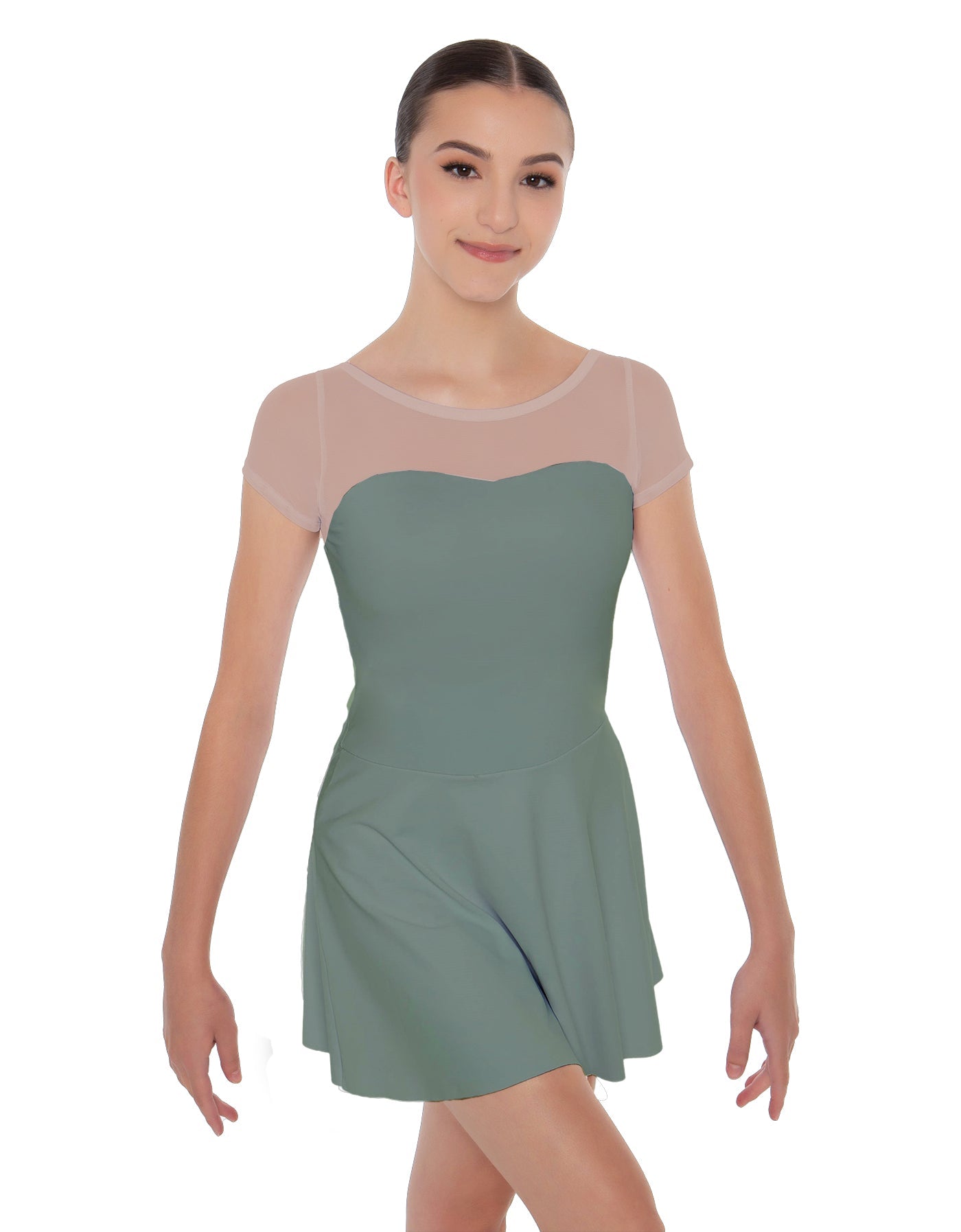Solid Lycra Mesh Sweetheart with Cap Sleeve Dress