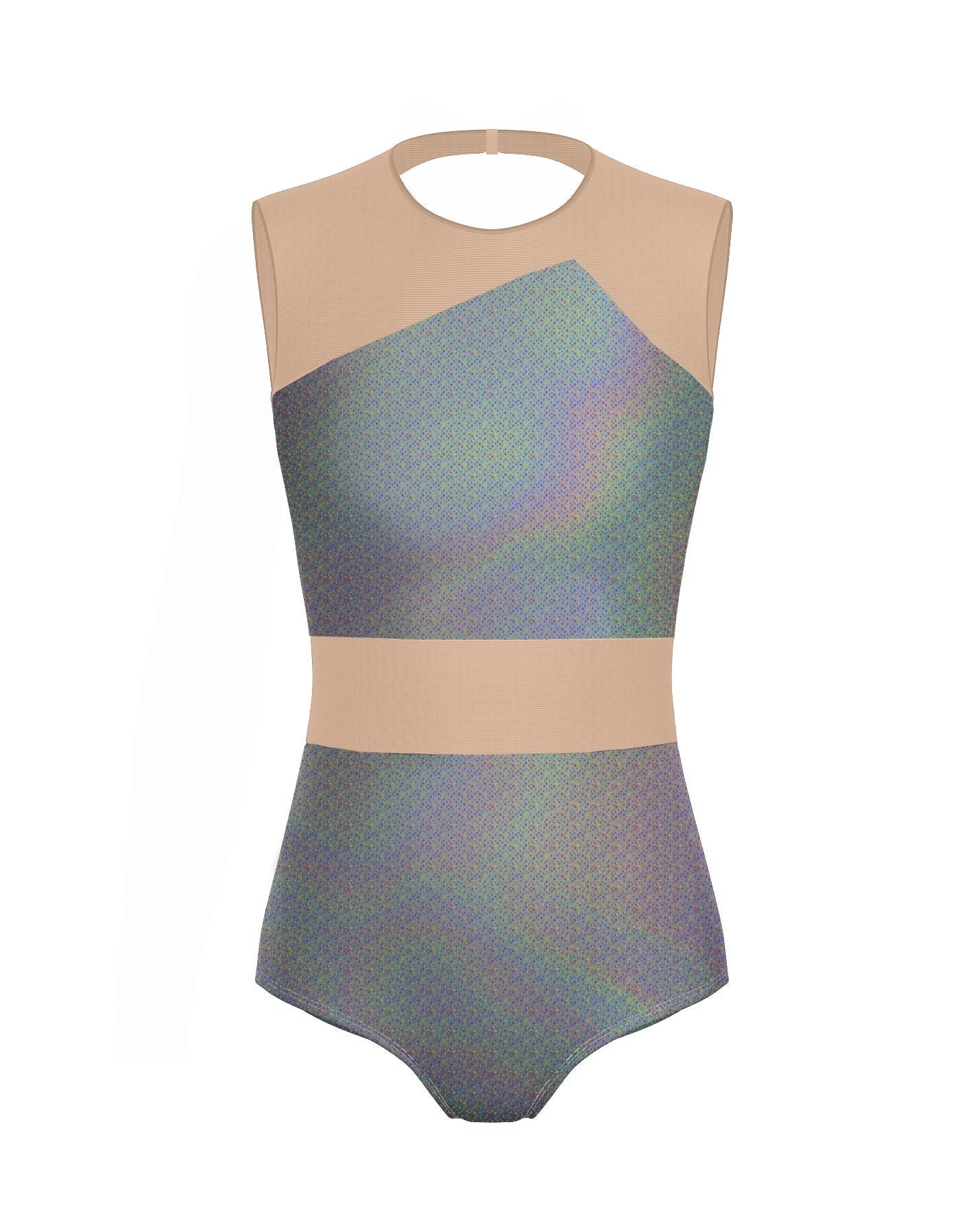 Hologram Defined Leotard Nude Mesh