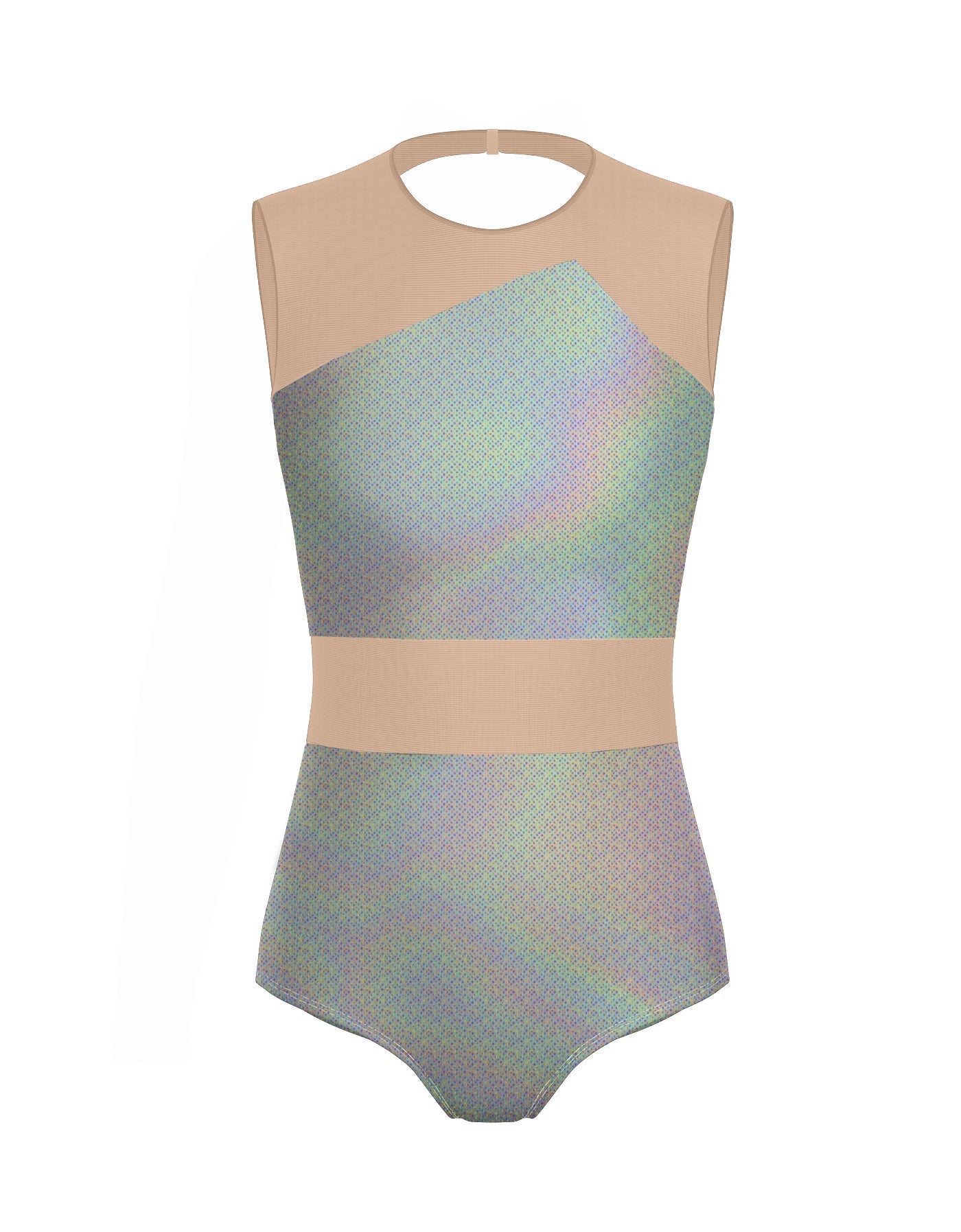 Hologram Defined Leotard Nude Mesh