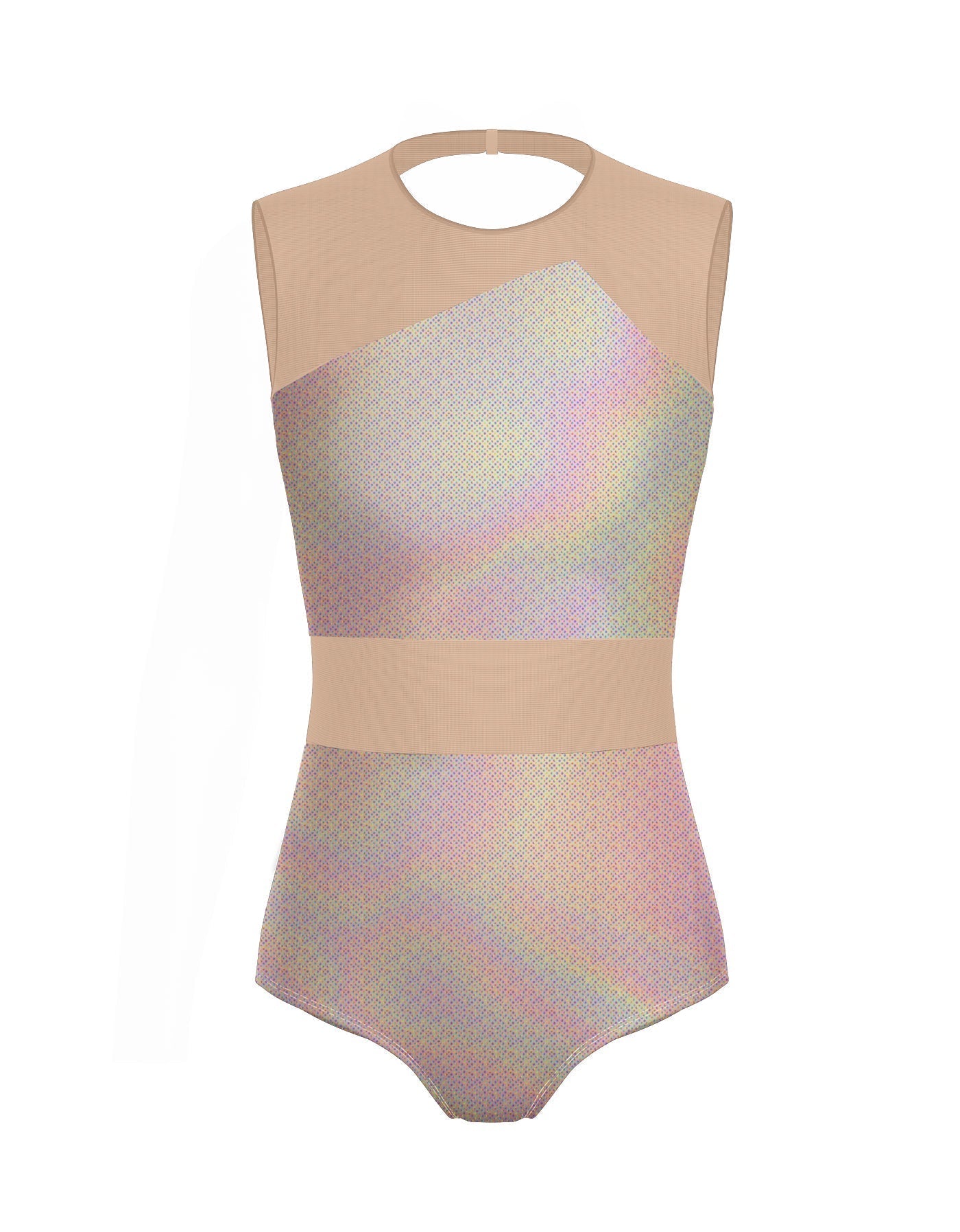 Hologram Defined Leotard Nude Mesh