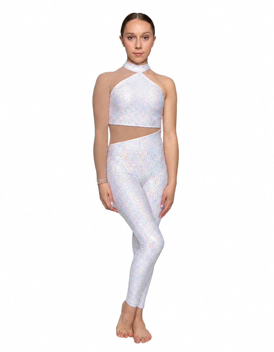 Solid Hologram and Mesh Voltage Unitard