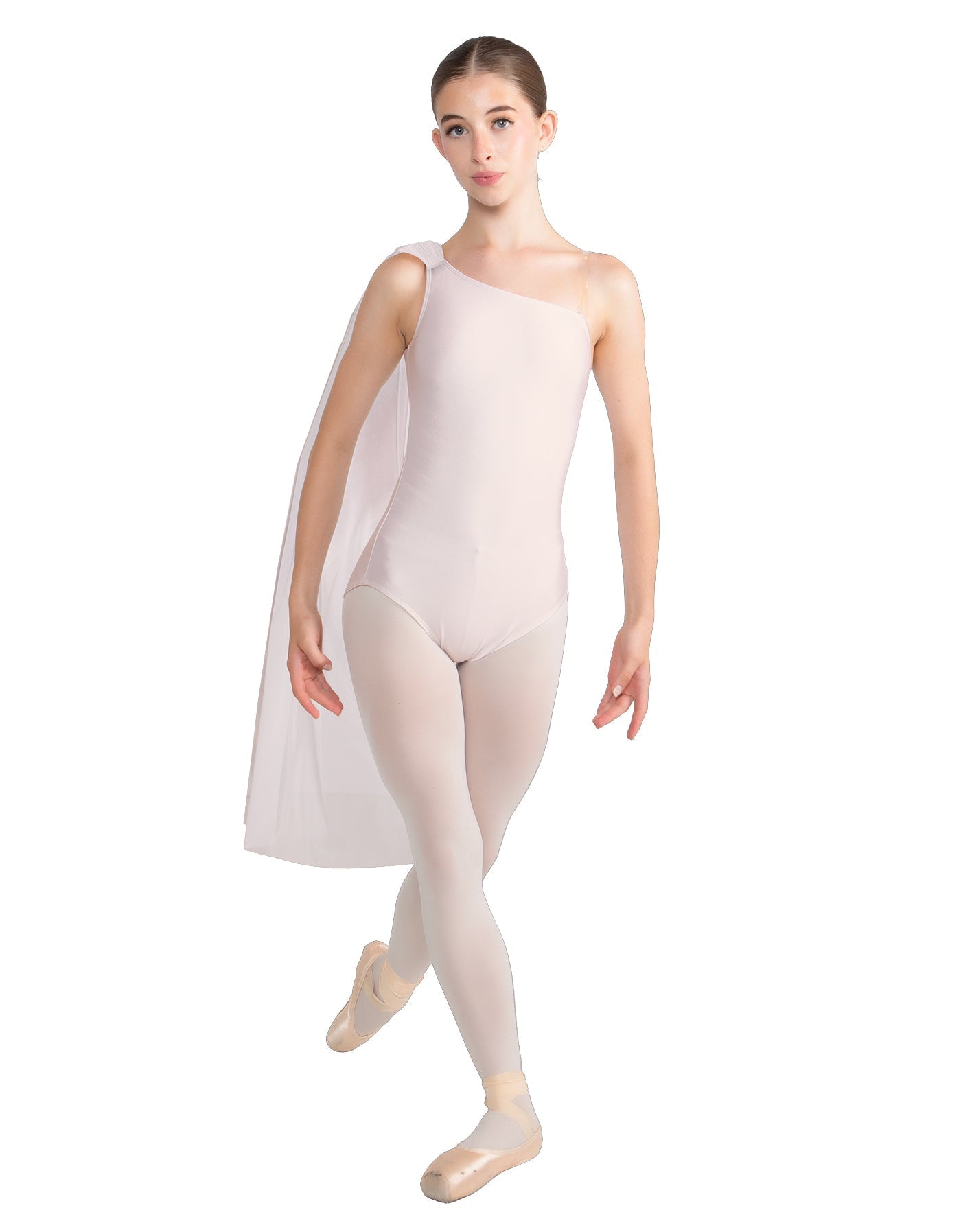 Solid Lycra One Shoulder Leotard with Chiffon Sash
