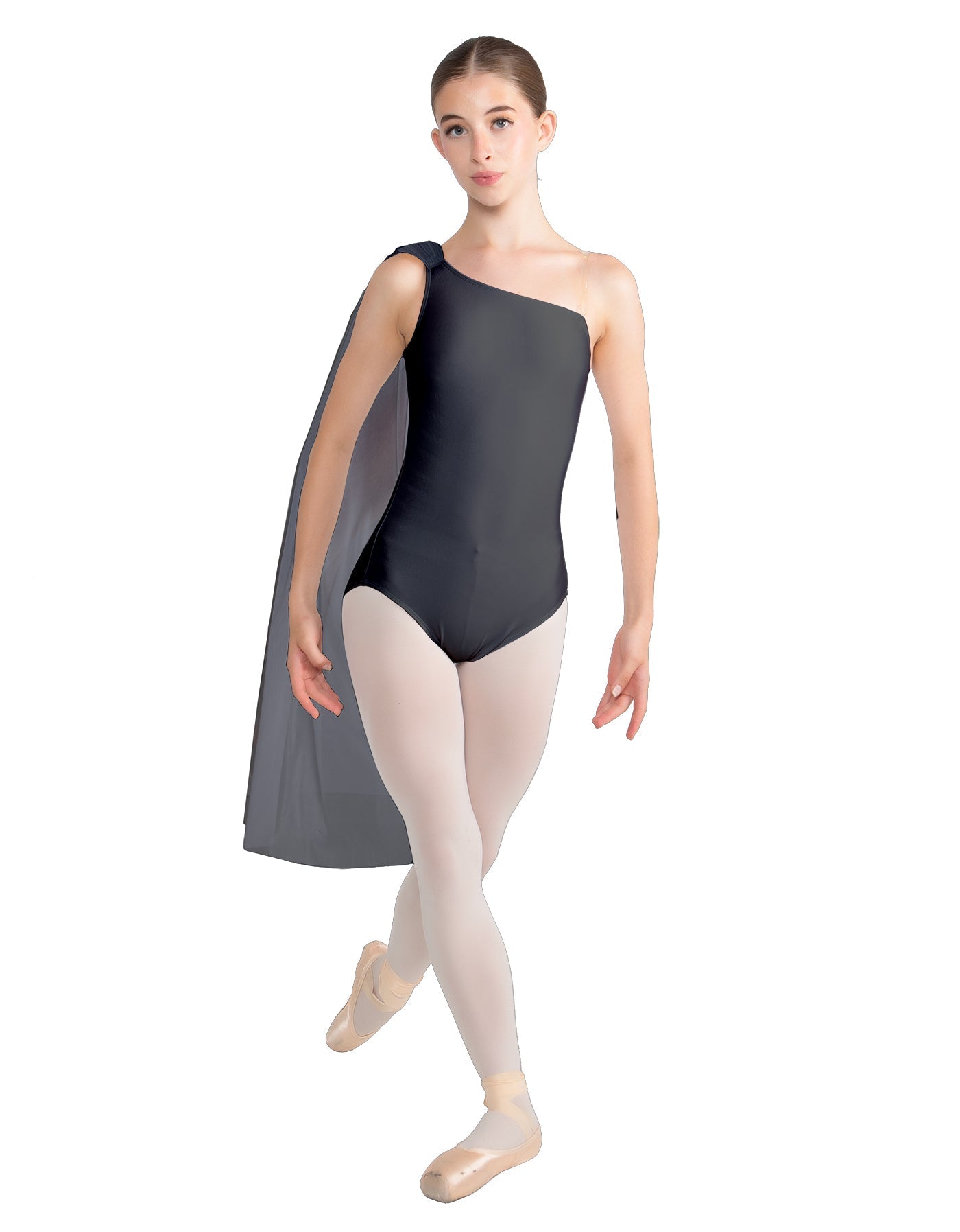 Solid Lycra One Shoulder Leotard with Chiffon Sash