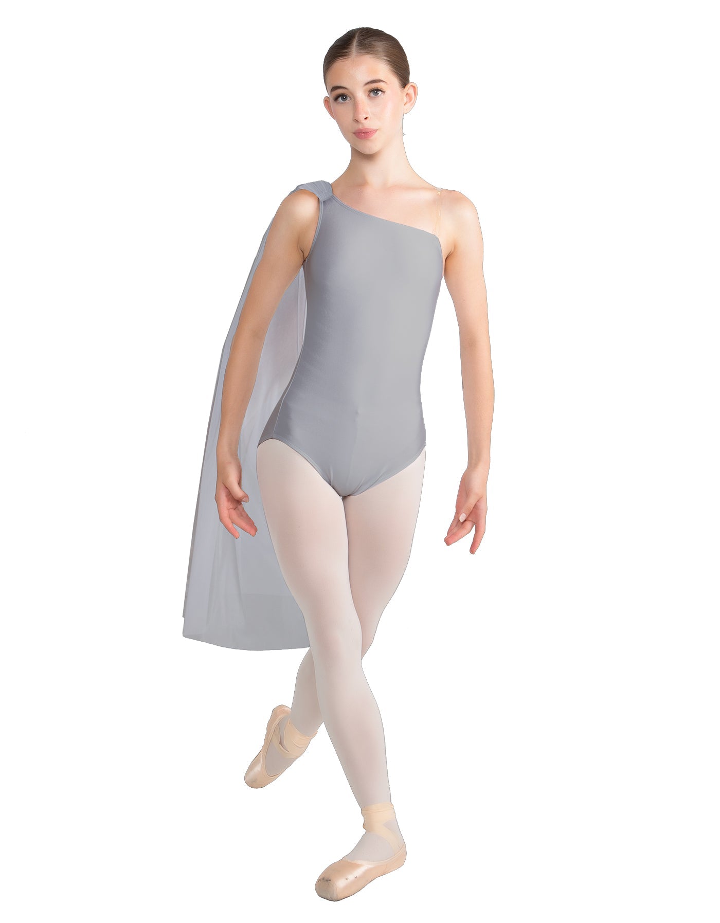 Solid Lycra One Shoulder Leotard with Chiffon Sash