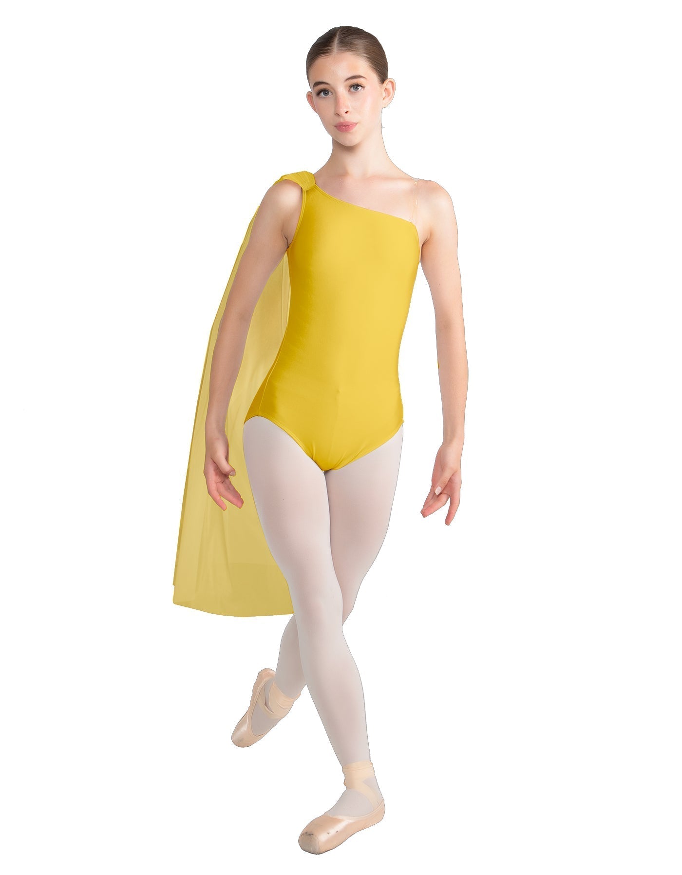 Solid Lycra One Shoulder Leotard with Chiffon Sash