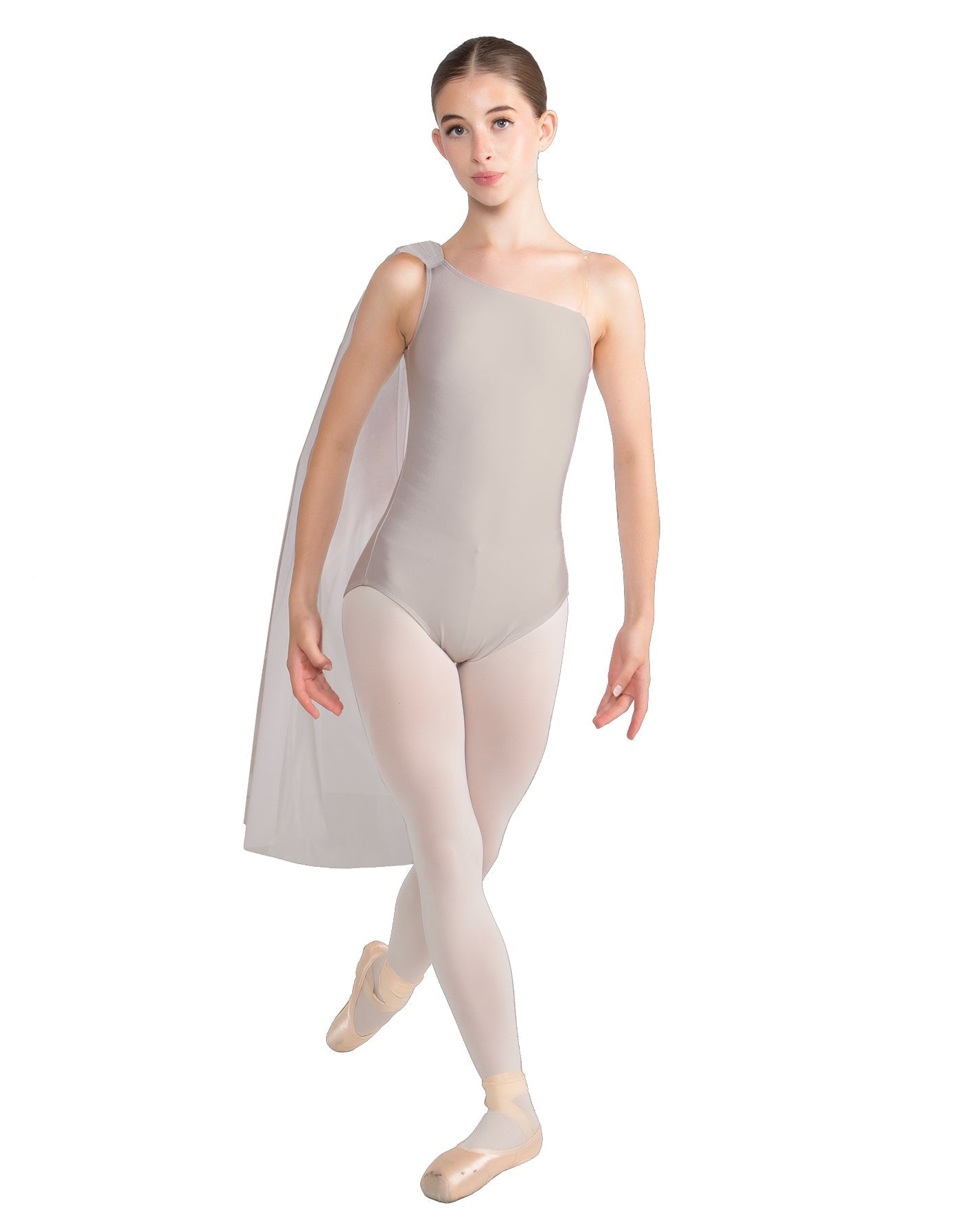 Solid Lycra One Shoulder Leotard with Chiffon Sash