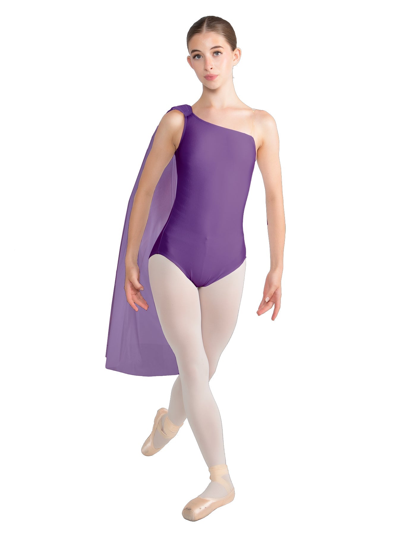 Solid Lycra One Shoulder Leotard with Chiffon Sash