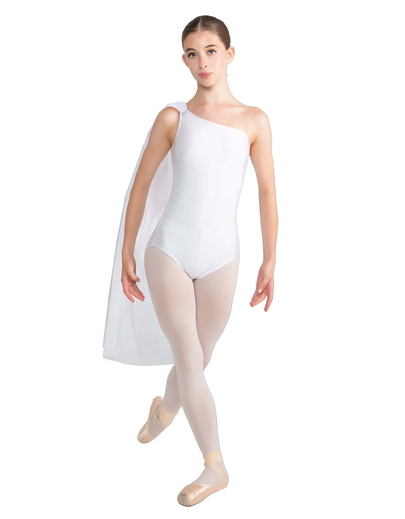 Solid Lycra One Shoulder Leotard with Chiffon Sash