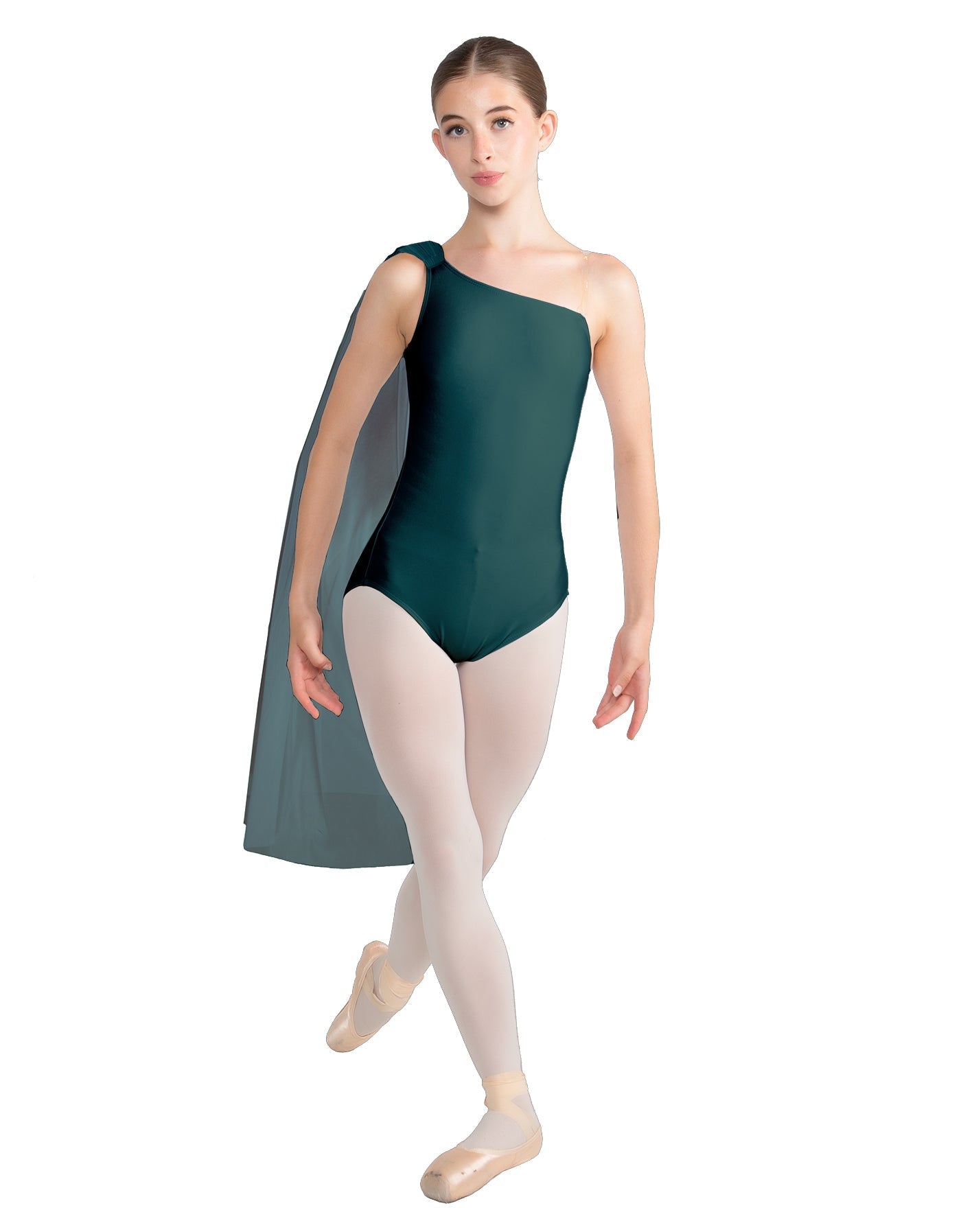 Solid Lycra One Shoulder Leotard with Chiffon Sash