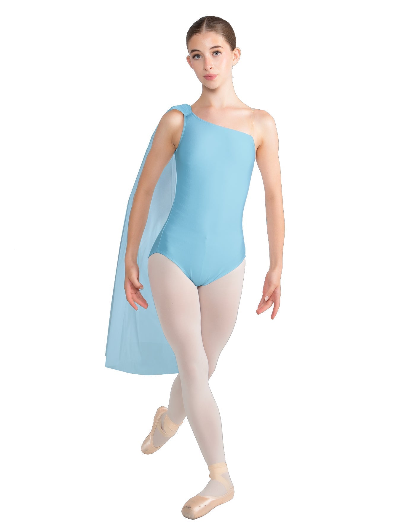 Solid Lycra One Shoulder Leotard with Chiffon Sash